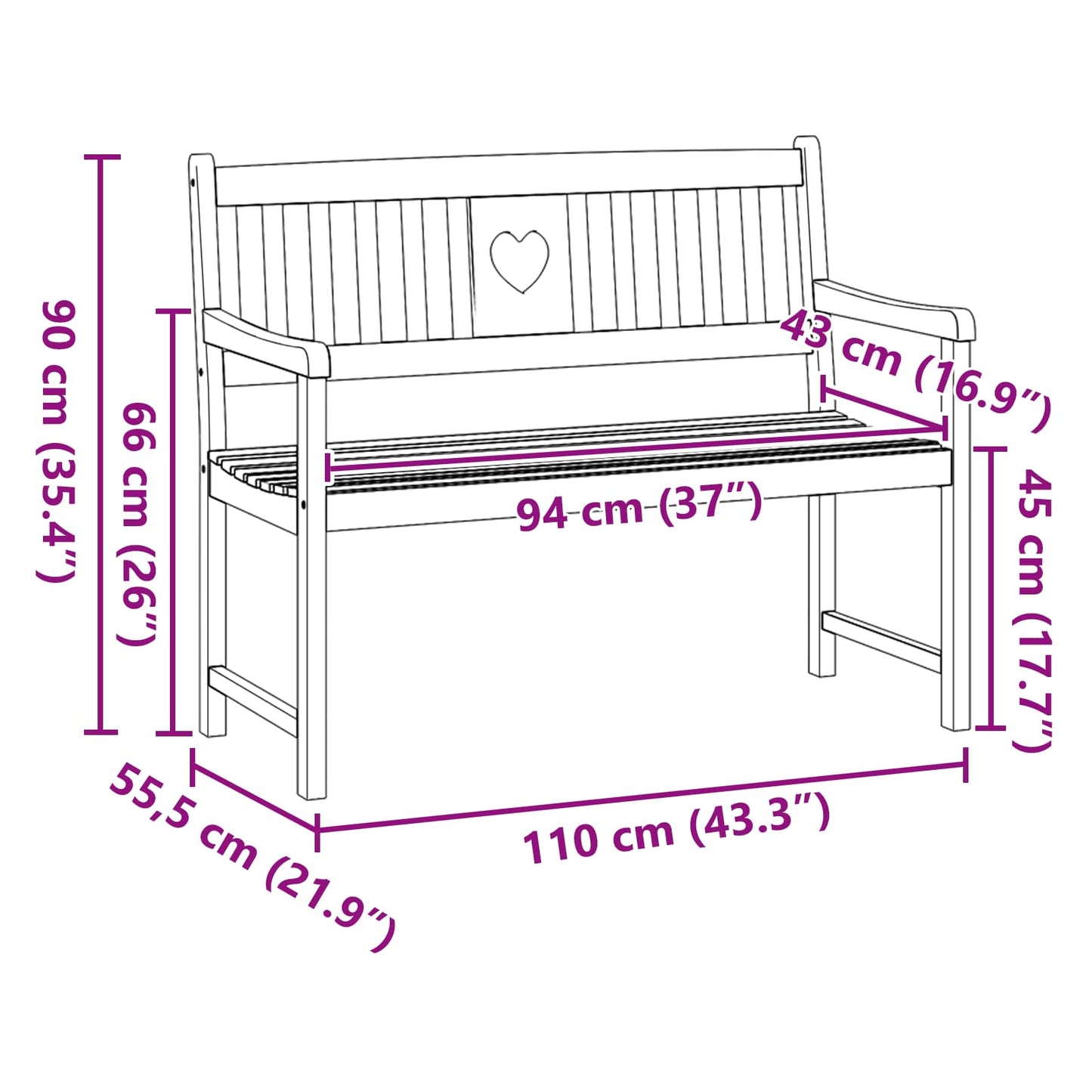 vidaXL Εξωτερικός πάγκος Φυσικό 110 x 55,5 x 90 cm Στερεό Ξύλο Ακακίας