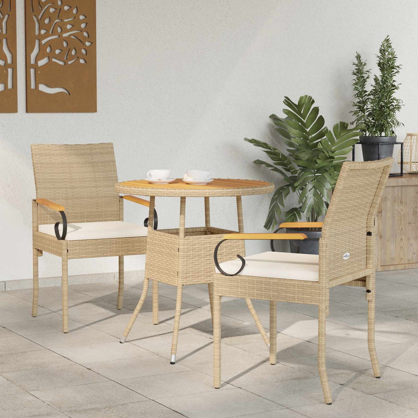 vidaXL Καρέκλες Κήπου 2 pcs Μπεζ και Κρέμ Πολυ Ράτταν και Ακακία