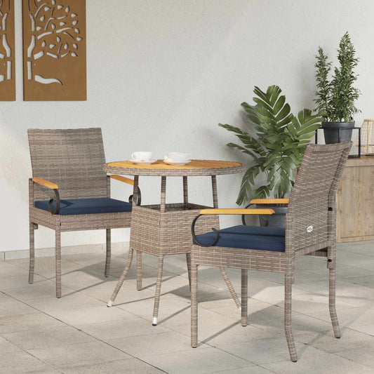 vidaXL Καρέκλες Κήπου 2 pcs Γκρι και Navy Blue Πολυ Ράτταν και Ακακία