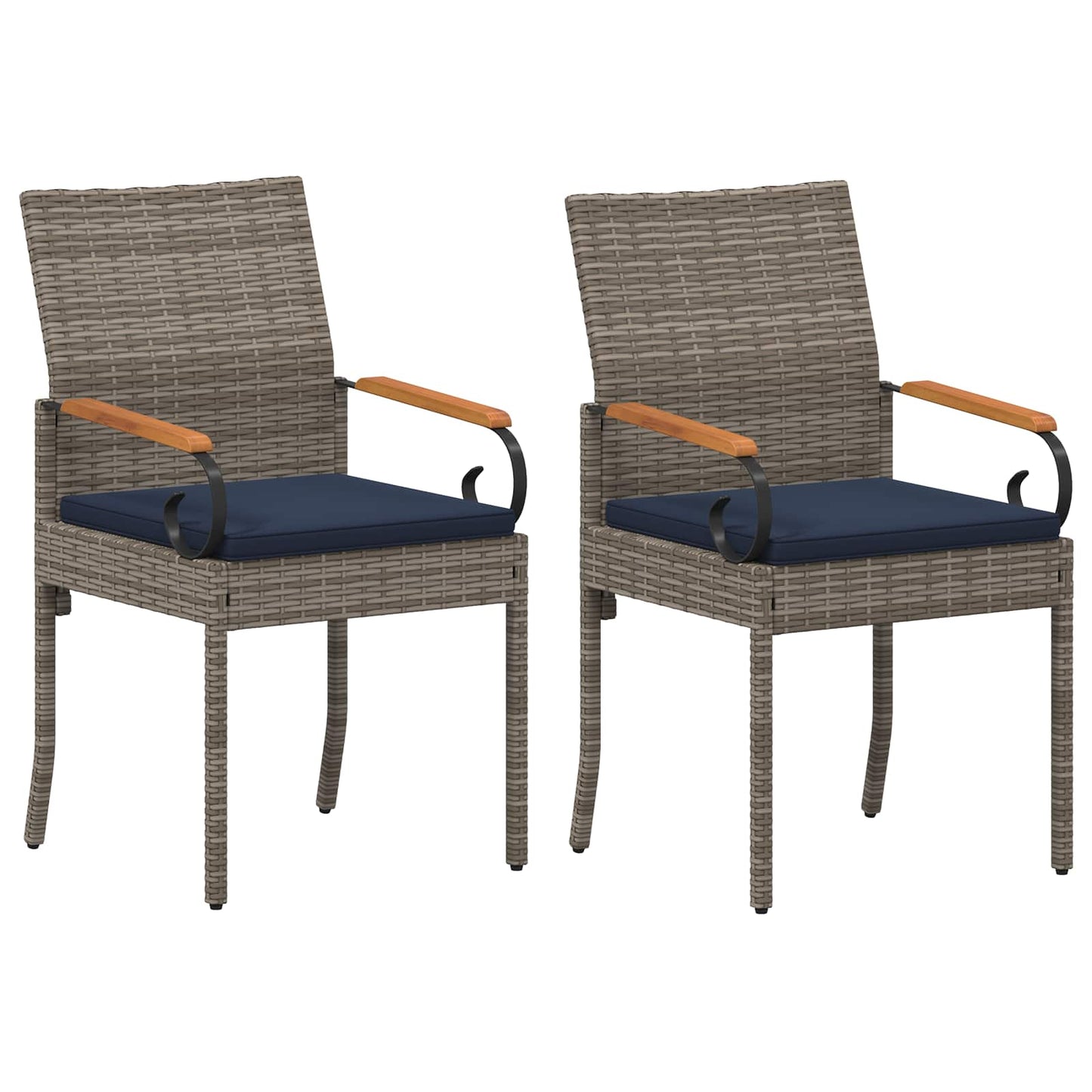 vidaXL Καρέκλες Κήπου 2 pcs Γκρι και Navy Blue Πολυ Ράτταν και Ακακία
