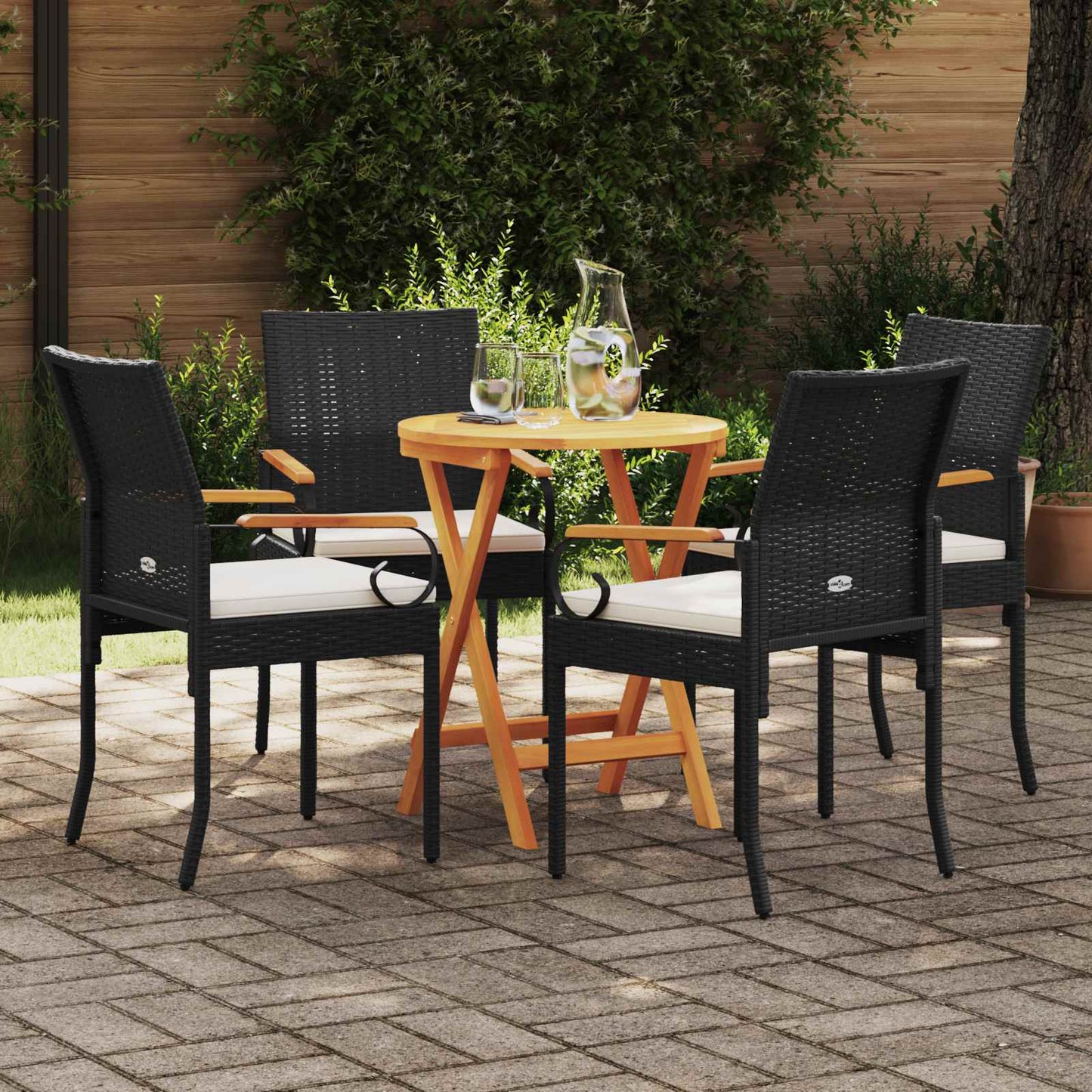 vidaXL Καρέκλες Κήπου με μαξιλάρι 4 pcs Μαύρο και Κρεμ Λευκό