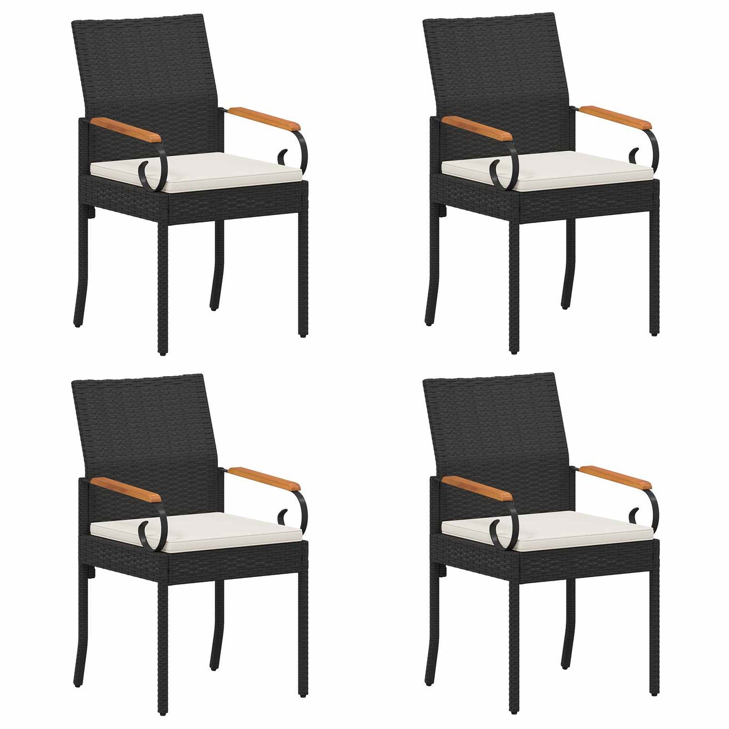 vidaXL Καρέκλες Κήπου με μαξιλάρι 4 pcs Μαύρο και Κρεμ Λευκό