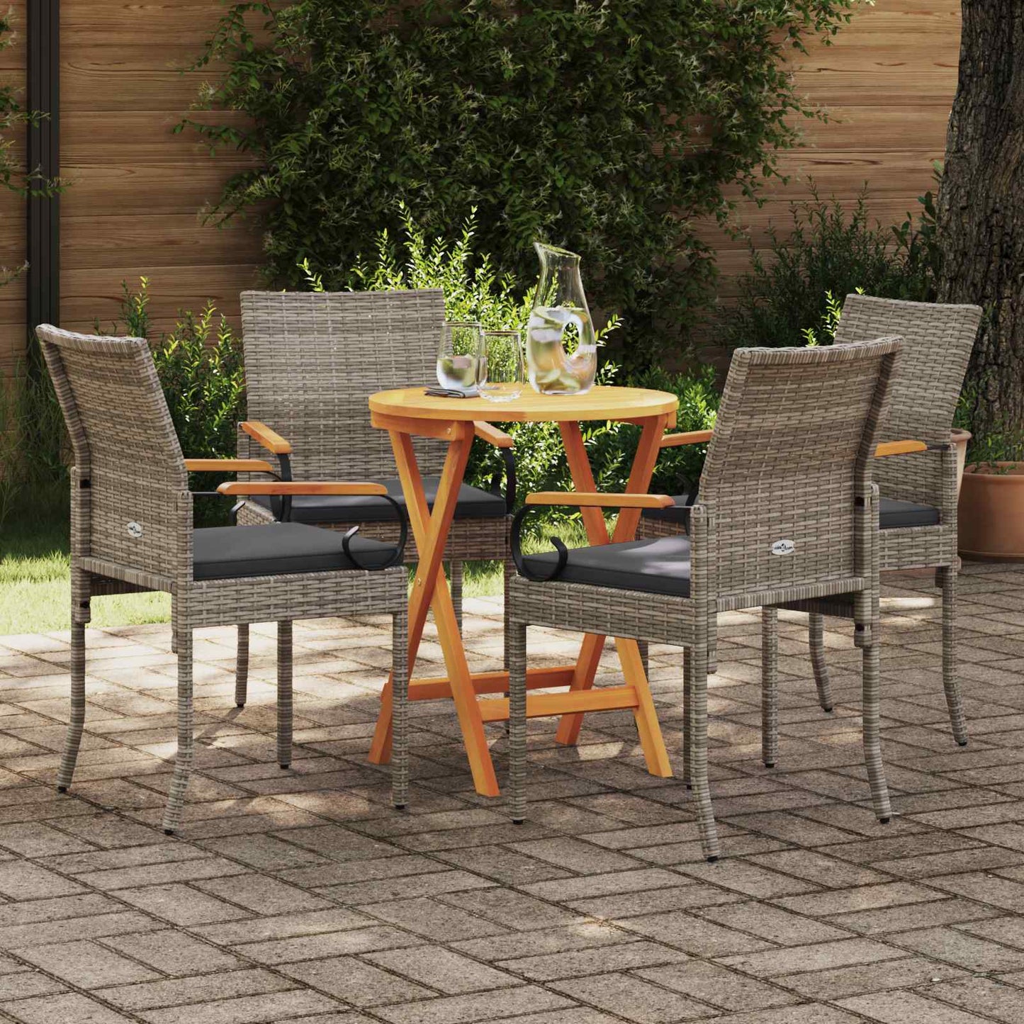 vidaXL Καρέκλες Κήπου με μαξιλάρι 4 pcs Γκρι και Σκούρο Γκρι