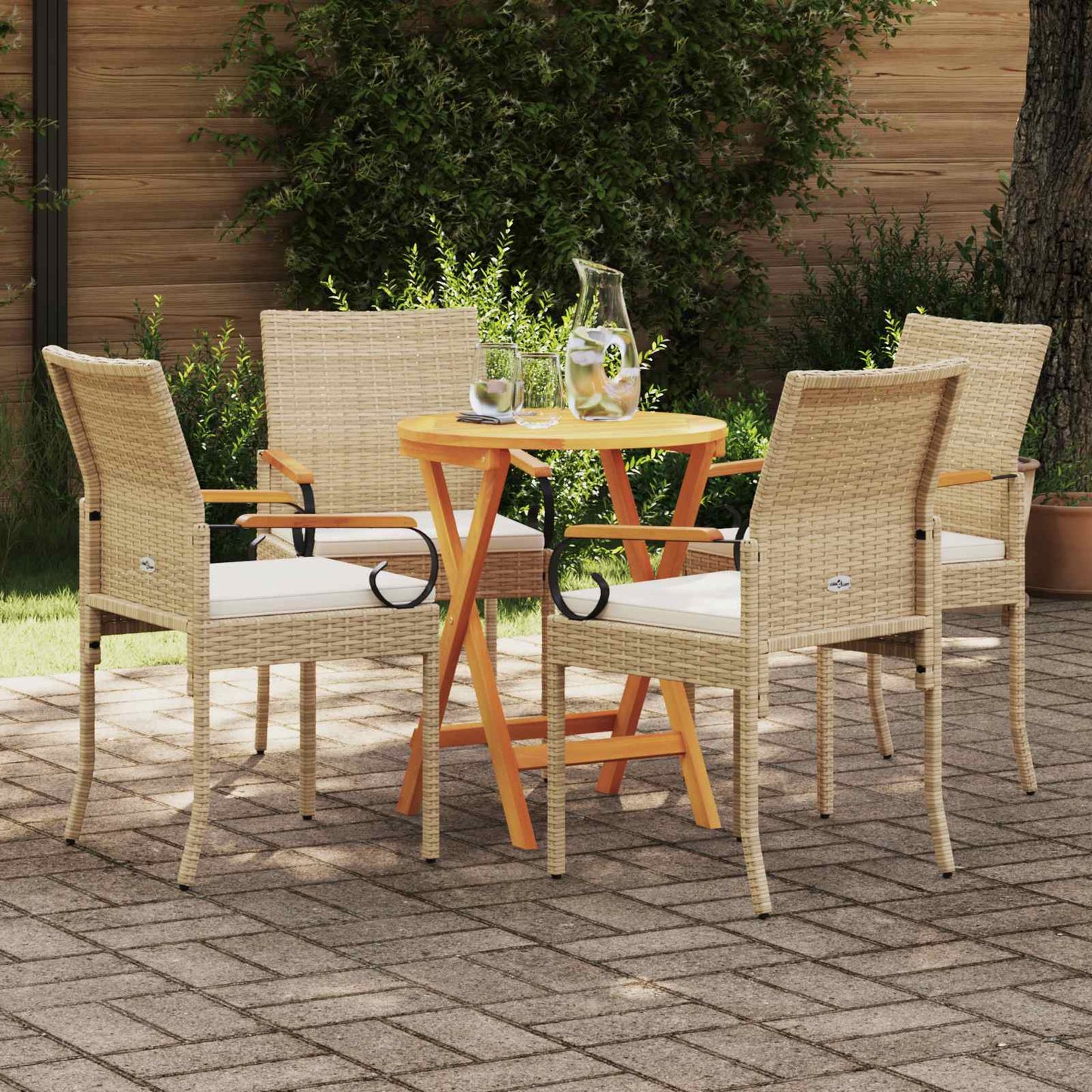 vidaXL Καρέκλες Κήπου 4 pcs Μπεζ και Κρέμ Πολυ Ράτταν και Ακακία
