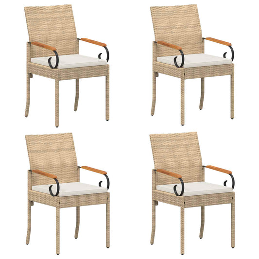 vidaXL Καρέκλες Κήπου 4 pcs Μπεζ και Κρέμ Πολυ Ράτταν και Ακακία