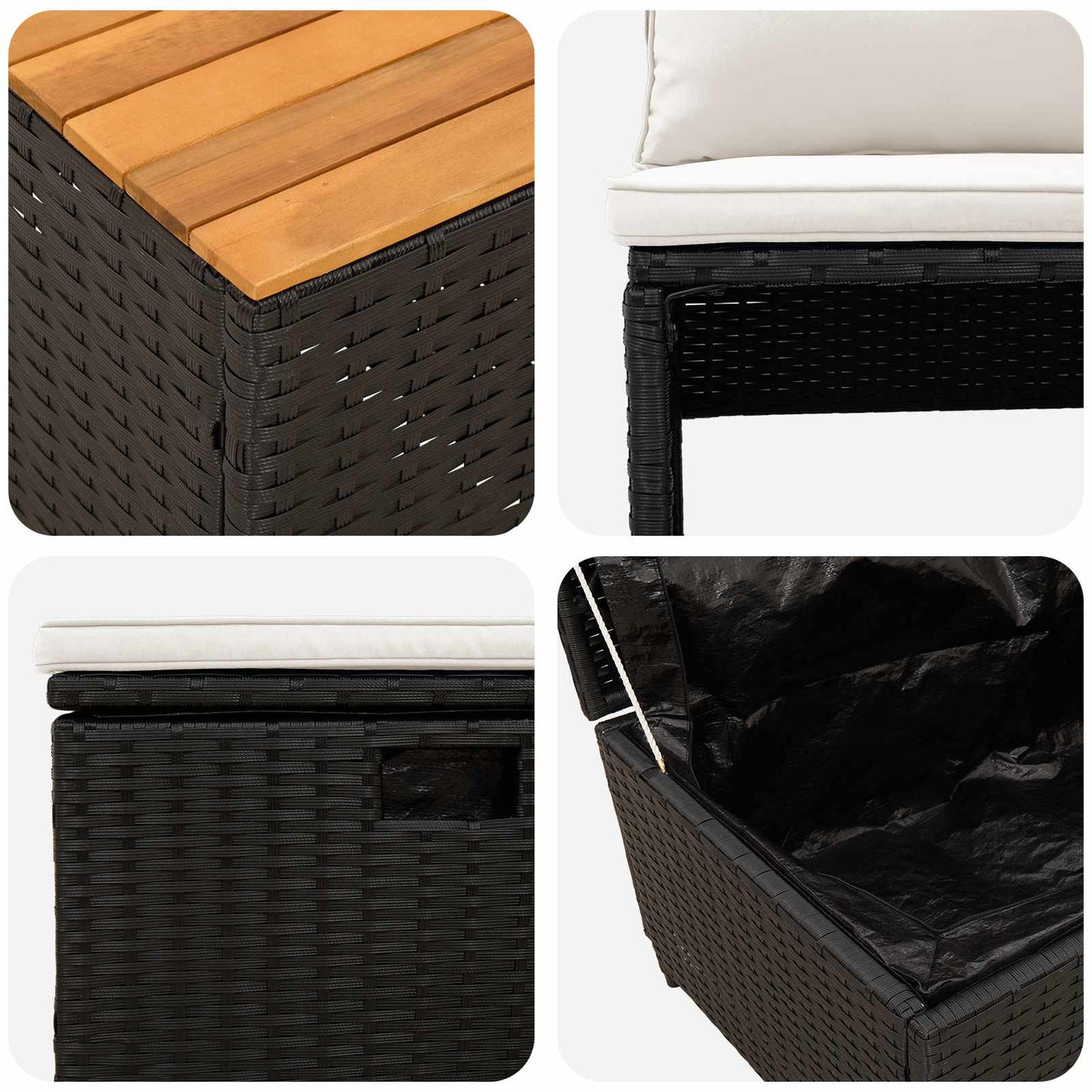 vidaXL Σειρά Καναπέ Εξωτερικού με μαξιλάρι 4 pcs Μαύρο και Κρεμ Λευκό