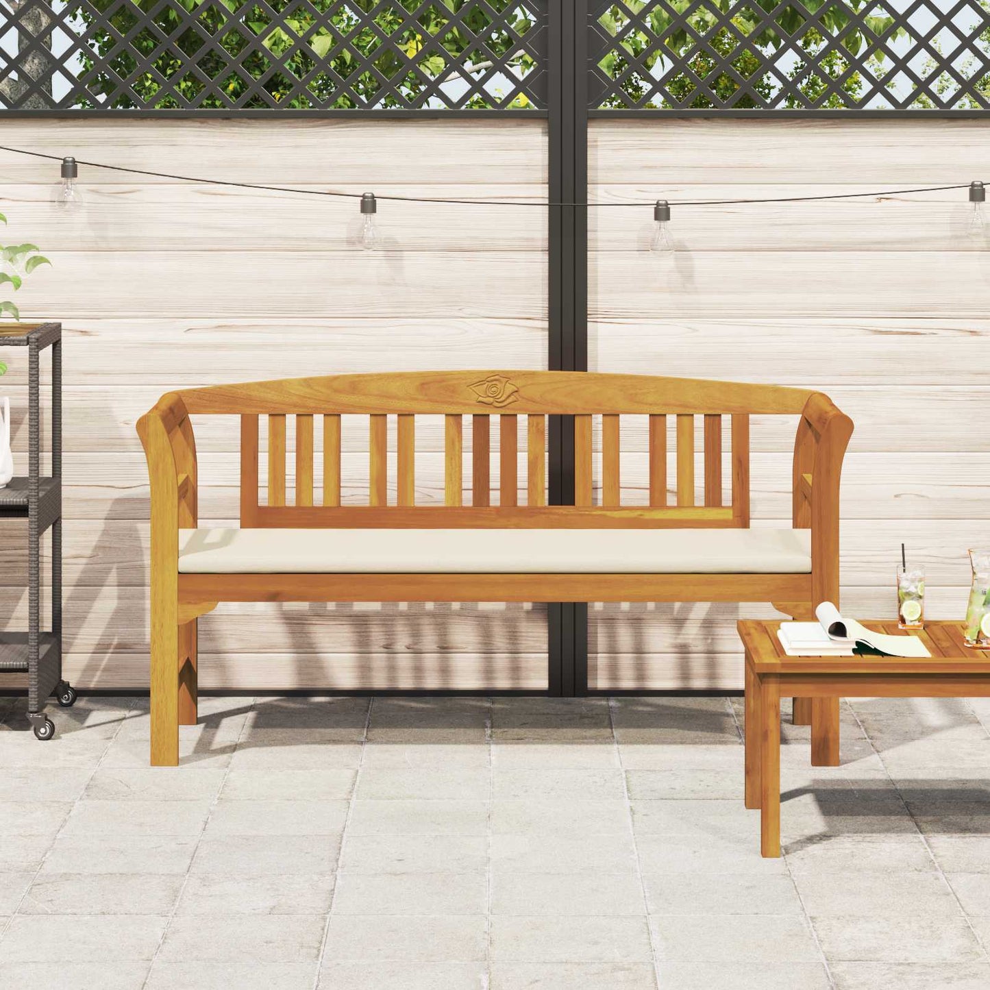 vidaXL παγκάκι με μαξιλάρι Φυσικό λάδι φινιρίσματος 157 x 46 x 82,5 εκ