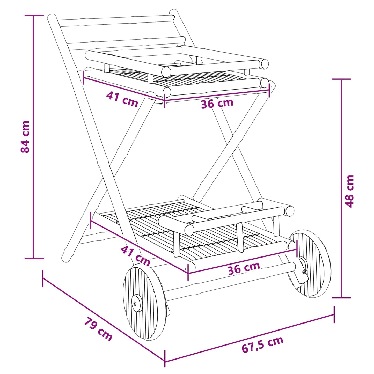 vidaXL Τρόλεϊ τσαγιού με ρόδες Φυσικό 79 x 67.5 x 84 εκ. Μπαμπού