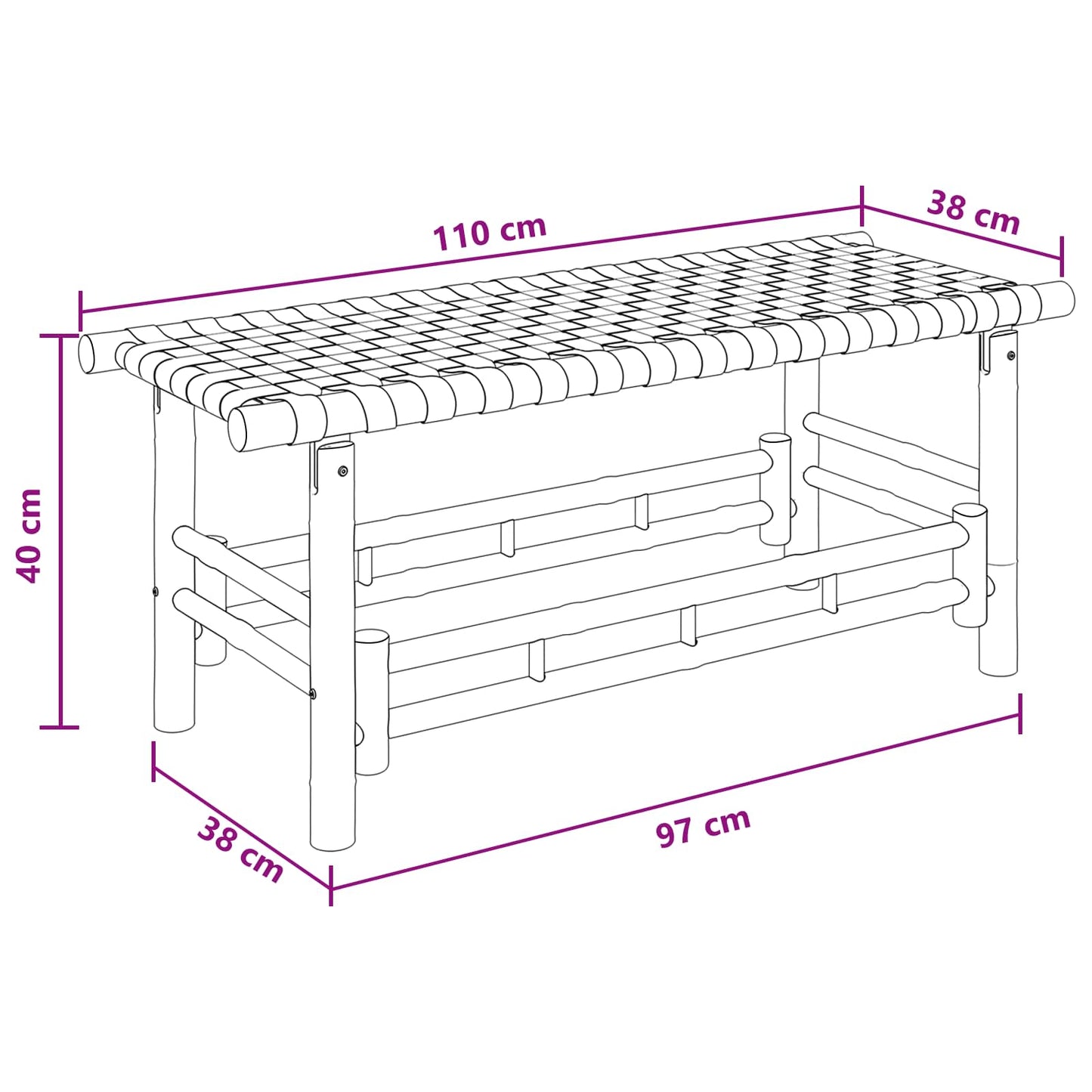 vidaXL Παγκάκι κήπου Φυσικό 110 x 38 x 40 εκ Μπαμπού