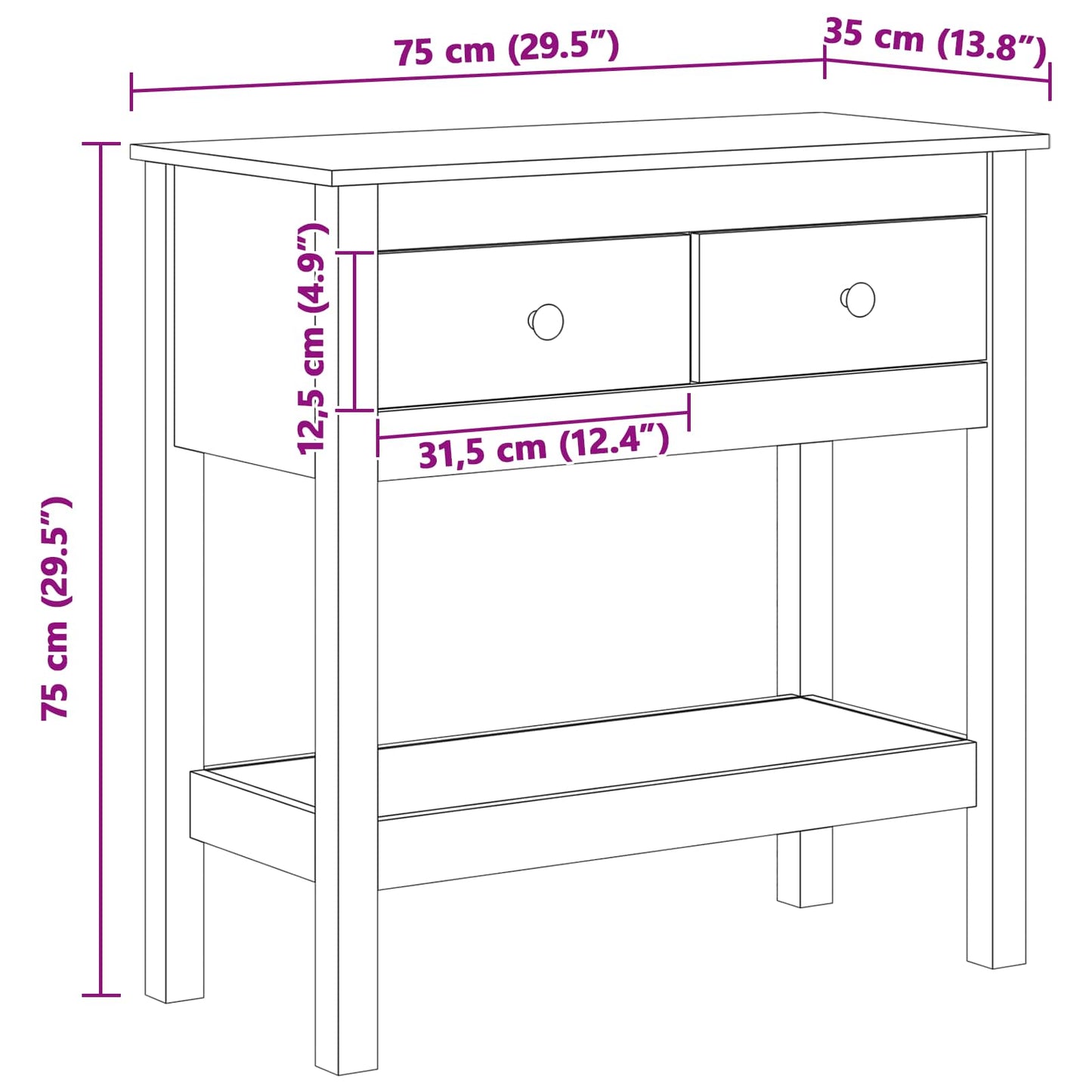 vidaXL Τραπέζι κονσόλας Κερωτό καφέ 75 x 35 x 75 εκ Στερεό ξύλο πεύκου