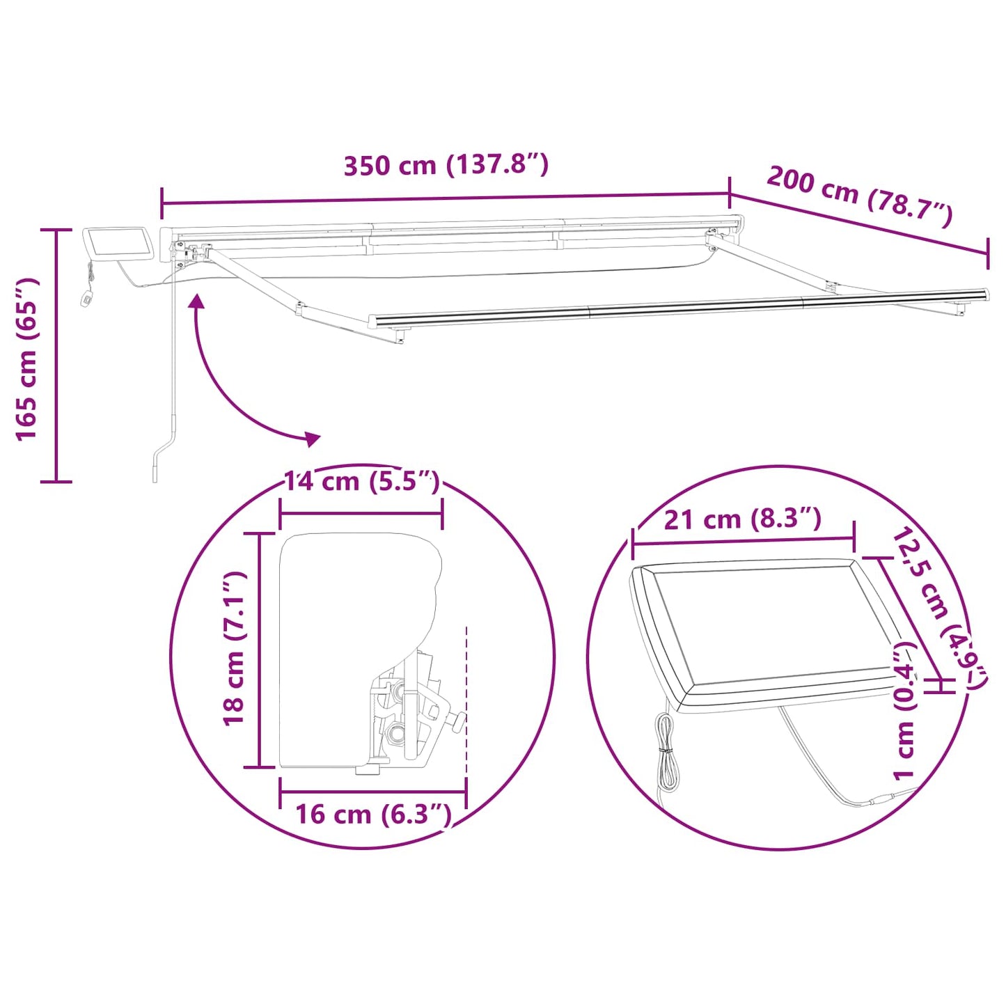 vidaXL Χειροκίνητο πλαίσιο τέντας με LED Ανθρακί 3,5 x 2 m Αλουμίνιο