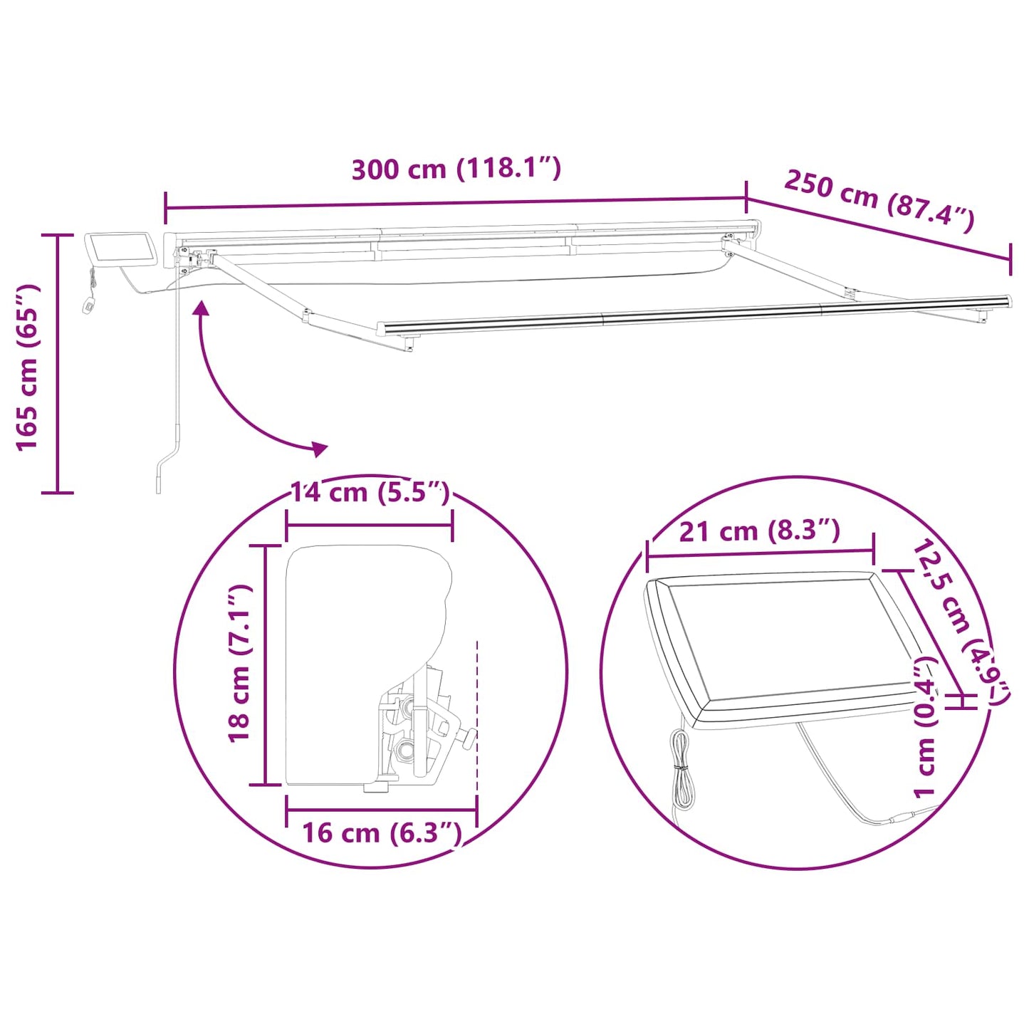 vidaXL Χειροκίνητο πλαίσιο τέντας με LED Ανθρακί 3 x 2,5 μ Αλουμίνιο