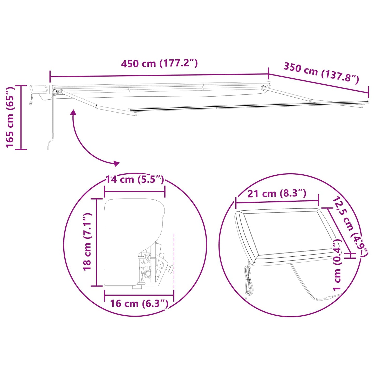 vidaXL Χειροκίνητο πλαίσιο τέντας με LED Ανθρακί 4,5 x 3,5 μ Αλουμίνιο