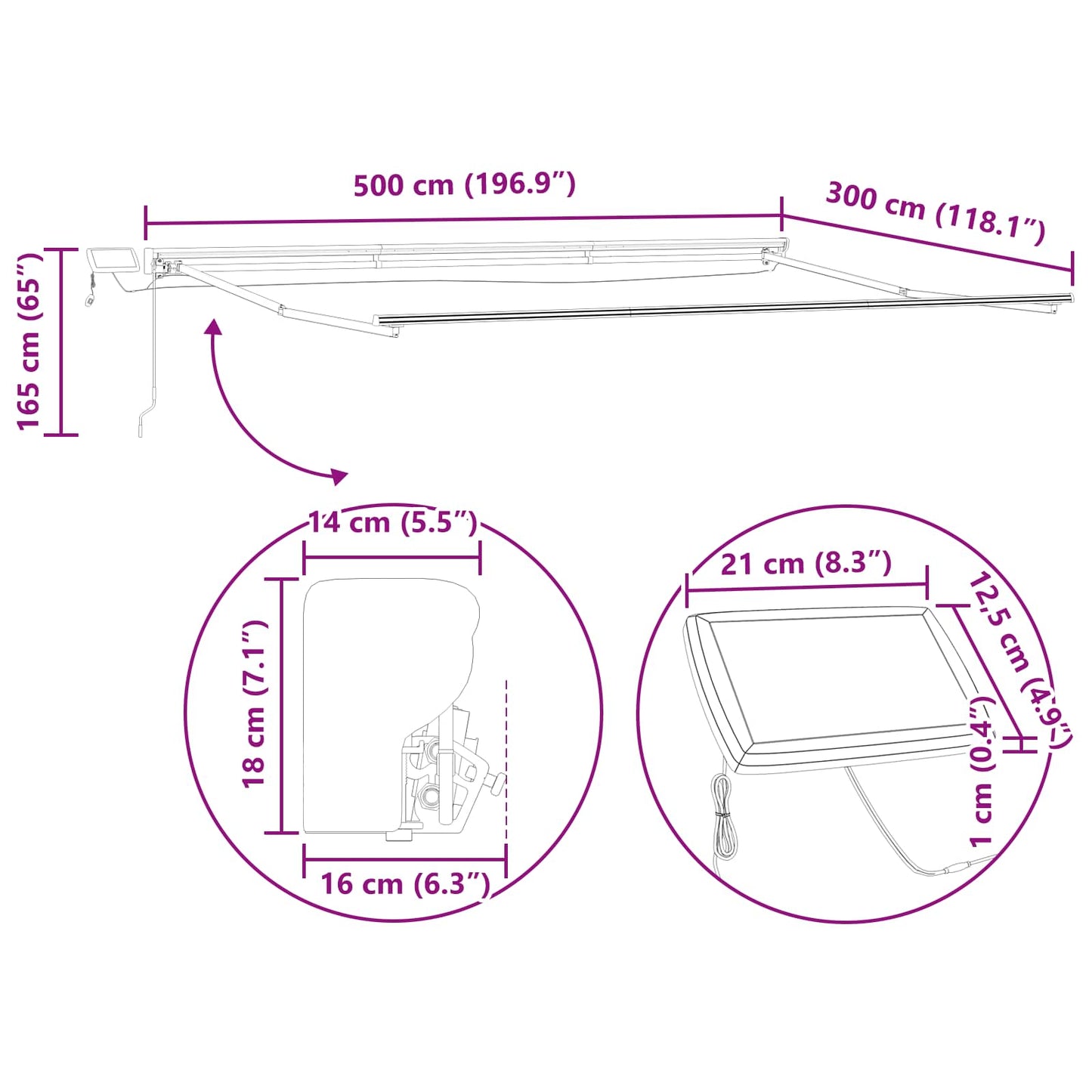 vidaXL Χειροκίνητο πλαίσιο τέντας με LED Ανθρακί 5 x 3 m Αλουμίνιο
