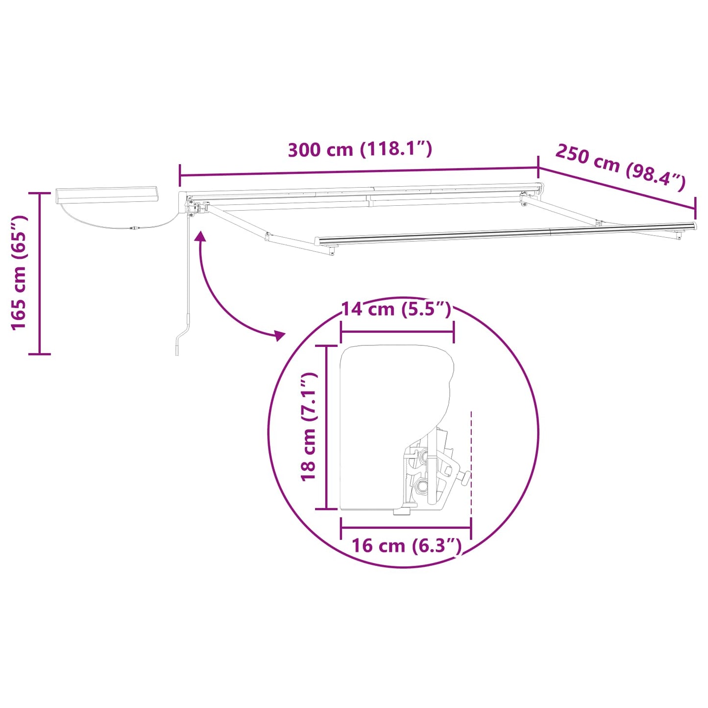 vidaXL Solar Electric Awning Frame 3 x 2.5 m Ανθρακί