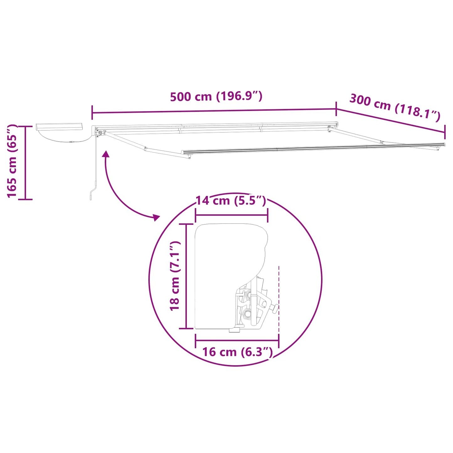 vidaXL Solar Electric Awning Frame 5 x 3 m Ανθρακί