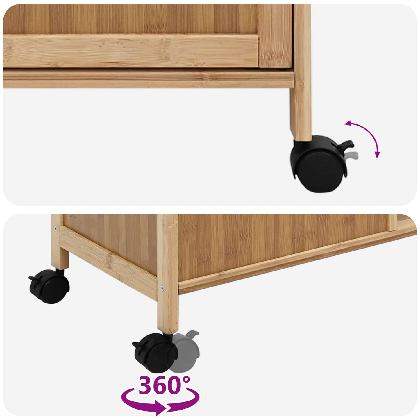 vidaXL Καλάθι κουζίνας με ρόδες Φυσικό 90,5 x 36 x 86,5 εκ Μπαμπού