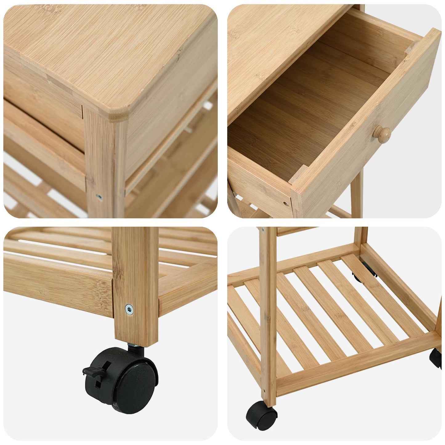 vidaXL Καλάθι κουζίνας με ρόδες Φυσικό 37 x 36 x 80 εκ Μπαμπού
