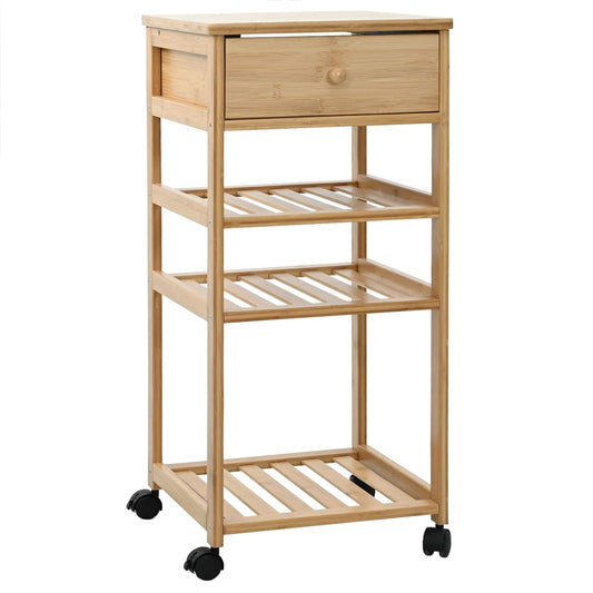 vidaXL Καλάθι κουζίνας με ρόδες Φυσικό 37 x 36 x 80 εκ Μπαμπού