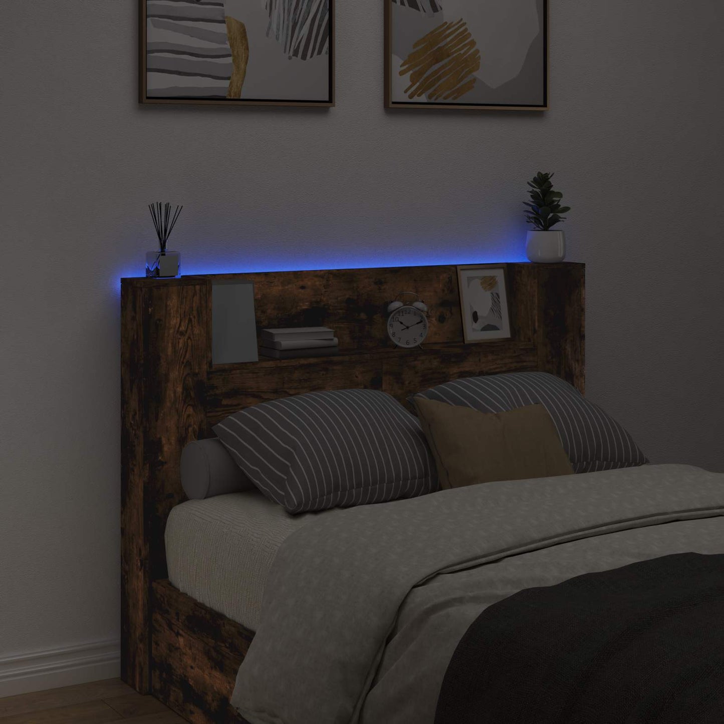vidaXL Κεφαλάρι αποθήκευσης με LED Καπνισμένο Ξύλο Δρυός