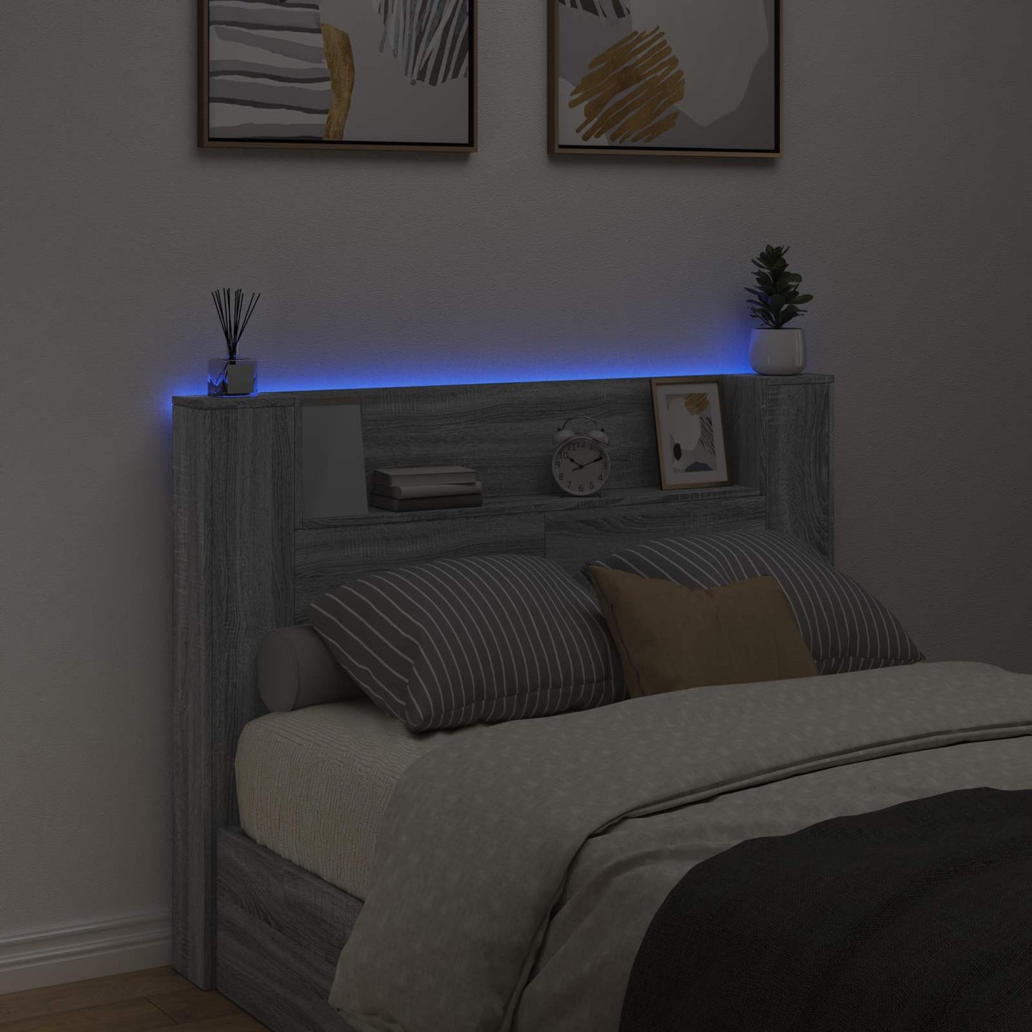 vidaXL Κεφαλάρι αποθήκευσης με LED Γκρι Sonoma Επεξεργασμένο Ξύλο