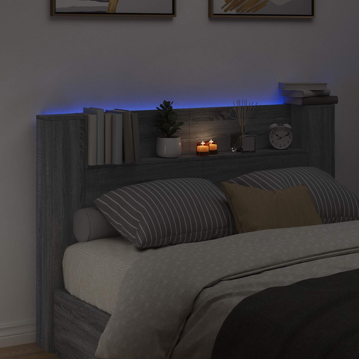 vidaXL Κεφαλάρι αποθήκευσης με LED Γκρι Sonoma Επεξεργασμένο Ξύλο