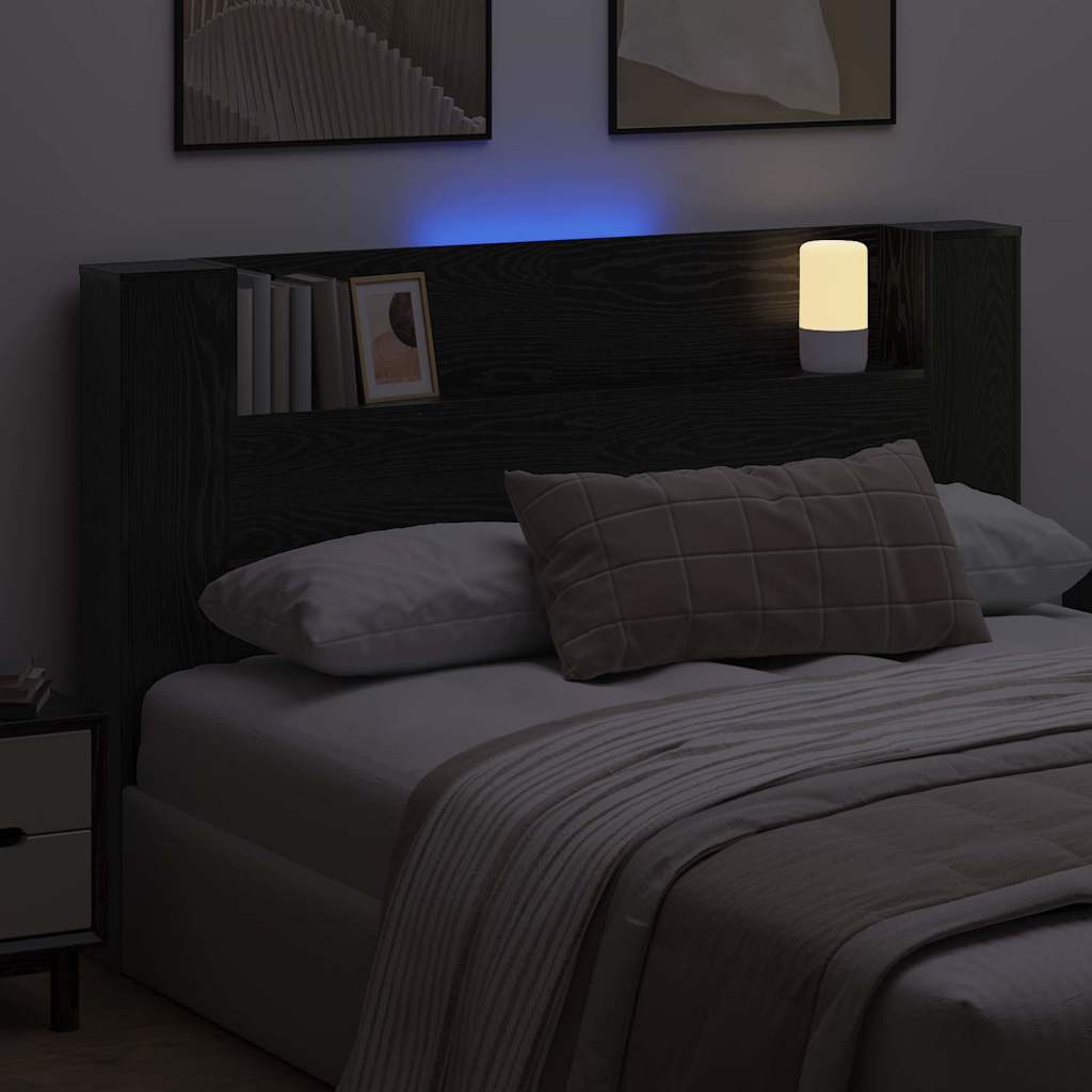 vidaXL Κεφαλάρι αποθήκευσης με LED Μαύρη Δρυς Επεξεργασμένο Ξύλο