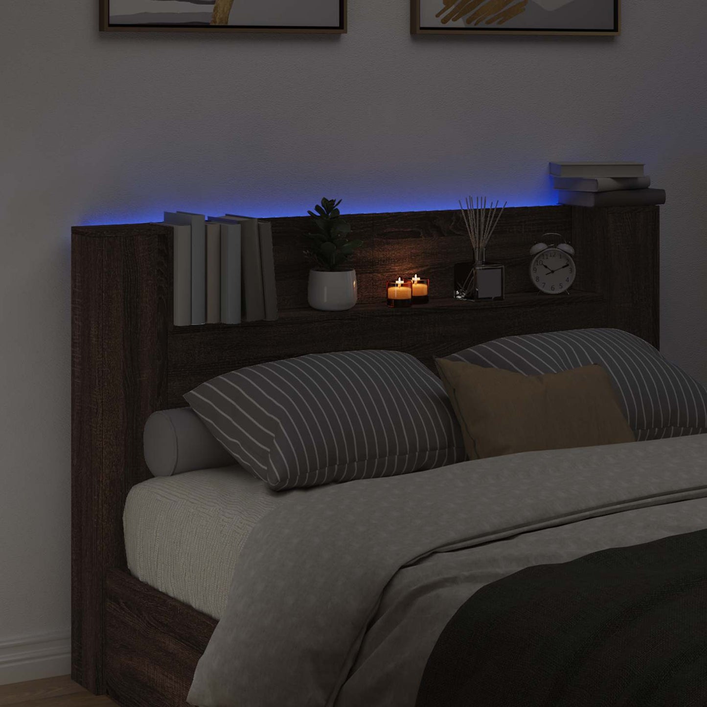 vidaXL Κεφαλάρι αποθήκευσης με LED Καφέ Ξύλο Δρυός Επεξεργασμένο Ξύλο