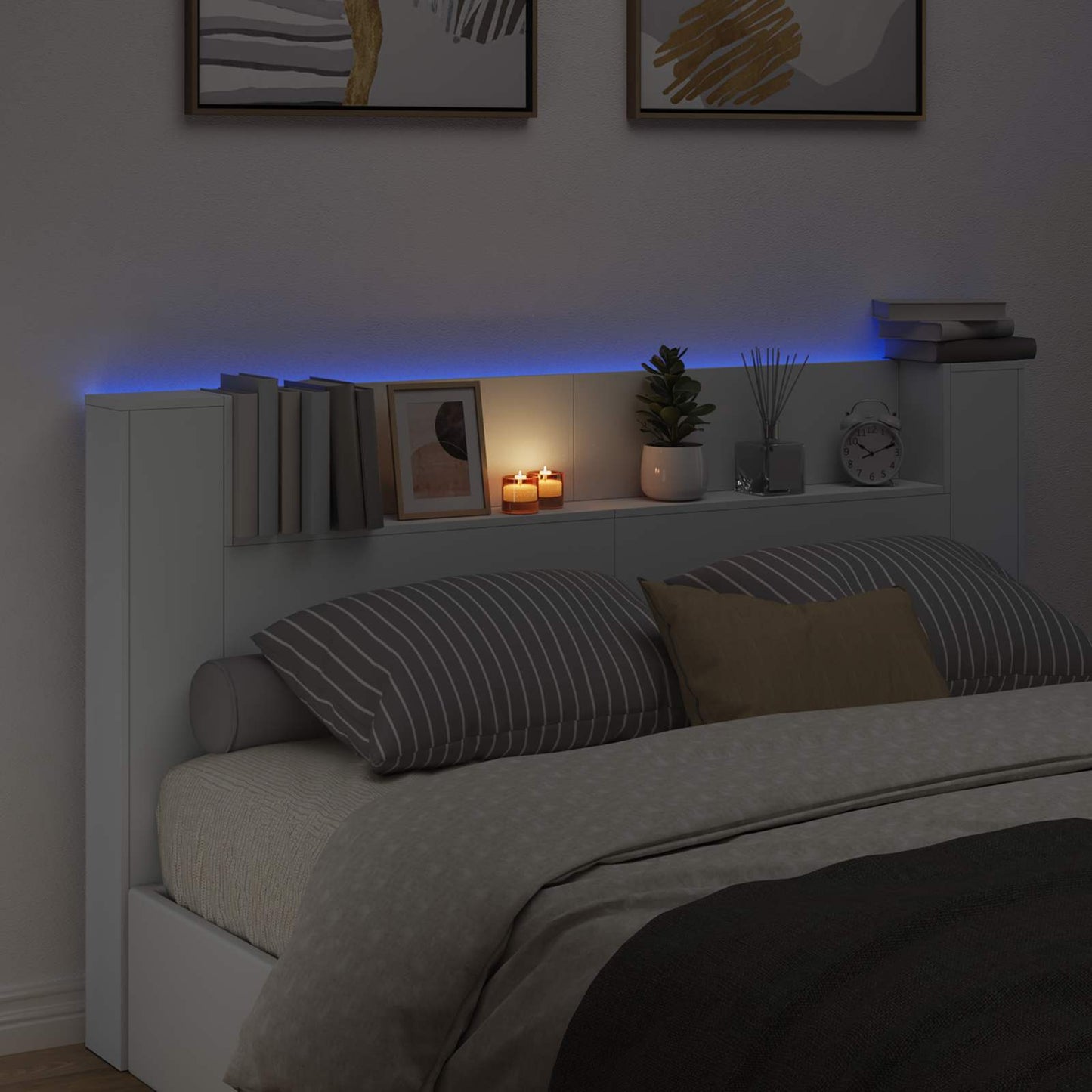 vidaXL Κεφαλάρι με ράφι Λευκό 180 x 16,5 x 103,5 cm Επεξεργασμένο ξύλο