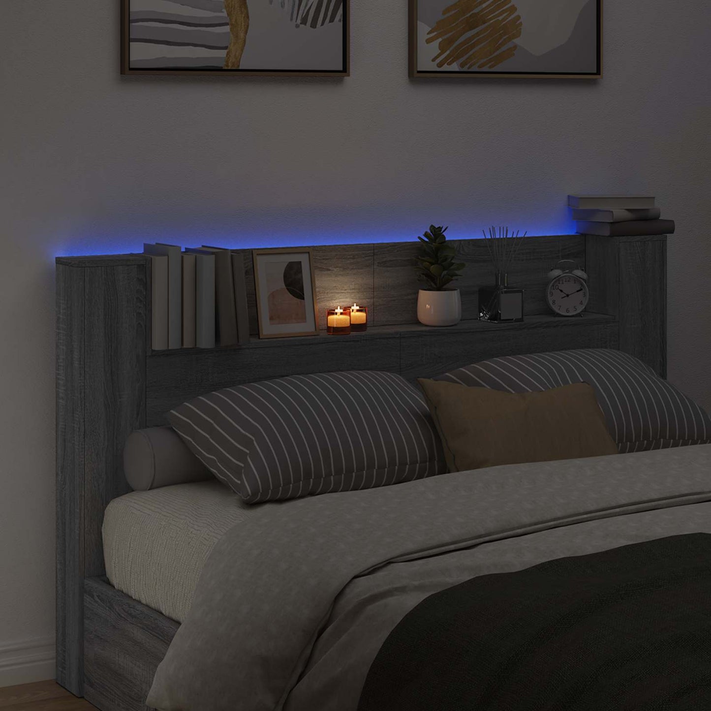vidaXL Κεφαλάρι αποθήκευσης με LED Γκρι Sonoma Επεξεργασμένο Ξύλο
