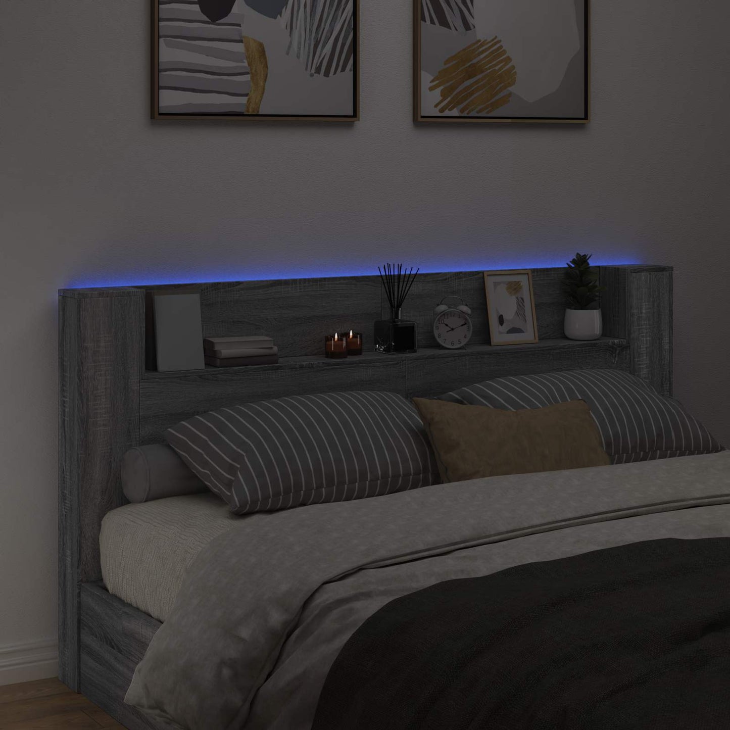 vidaXL Κεφαλάρι αποθήκευσης με LED Γκρι Sonoma Επεξεργασμένο Ξύλο