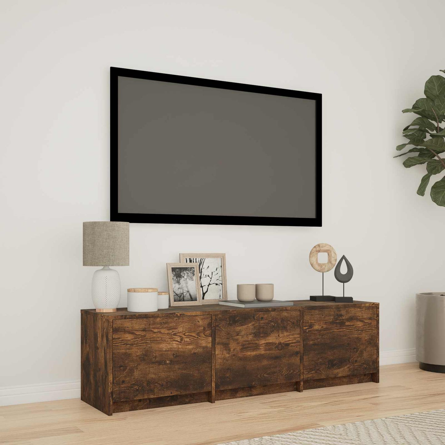 vidaXL Τηλεοπτική βιβλιοθήκη με LED Καπνιστή Δρυς 140 x 34 x 40 εκ