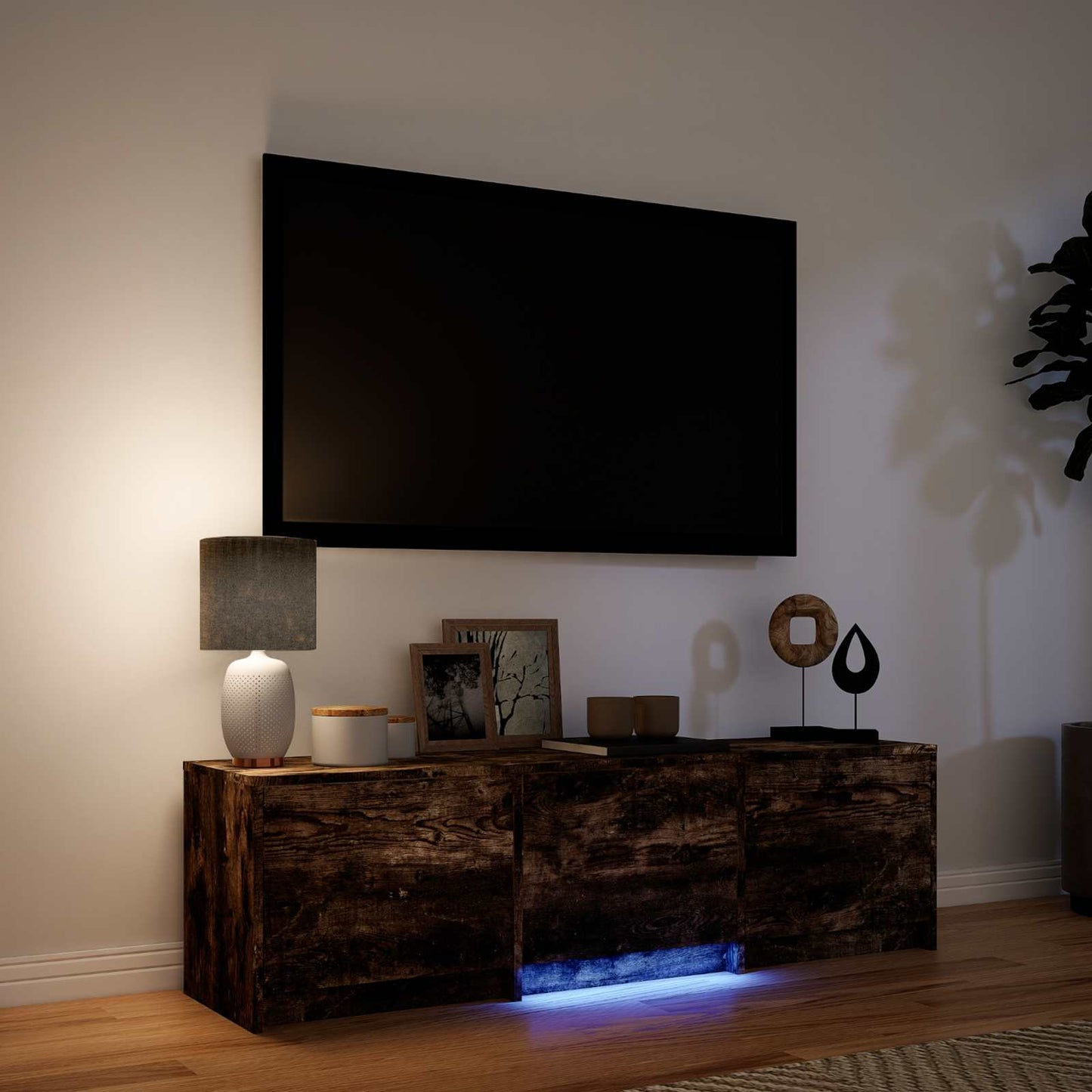 vidaXL Τηλεοπτική βιβλιοθήκη με LED Καπνιστή Δρυς 140 x 34 x 40 εκ