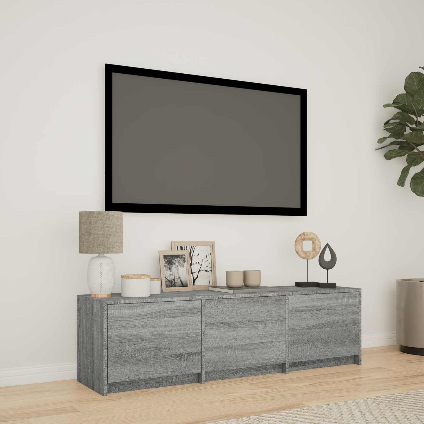 vidaXL Τηλεοπτική βιβλιοθήκη με LED Γκρι Σονομά 140 x 34 x 40 εκ