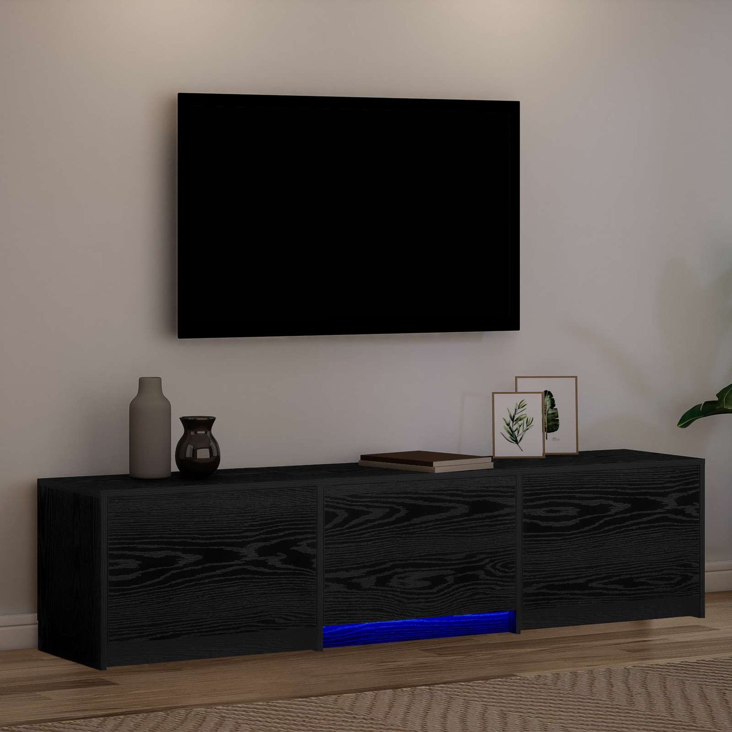 vidaXL Ντουλάπι Τηλεόρασης με LED Μαύρη Οξυά 162 x 34 x 40 εκ