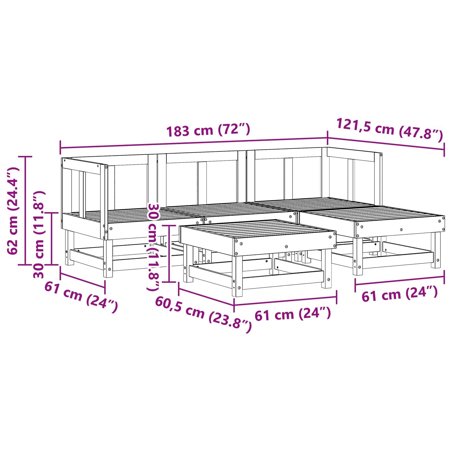 vidaXL Σετ Ξαπλώστρας Κήπου 5 pcs Κερωμένο Καφέ Στερεό πεύκο