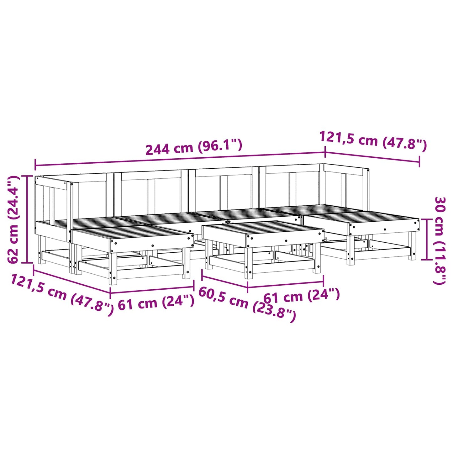vidaXL Σετ Ξαπλώστρας Κήπου 7 pcs Κερωμένο Καφέ Στερεό πεύκο