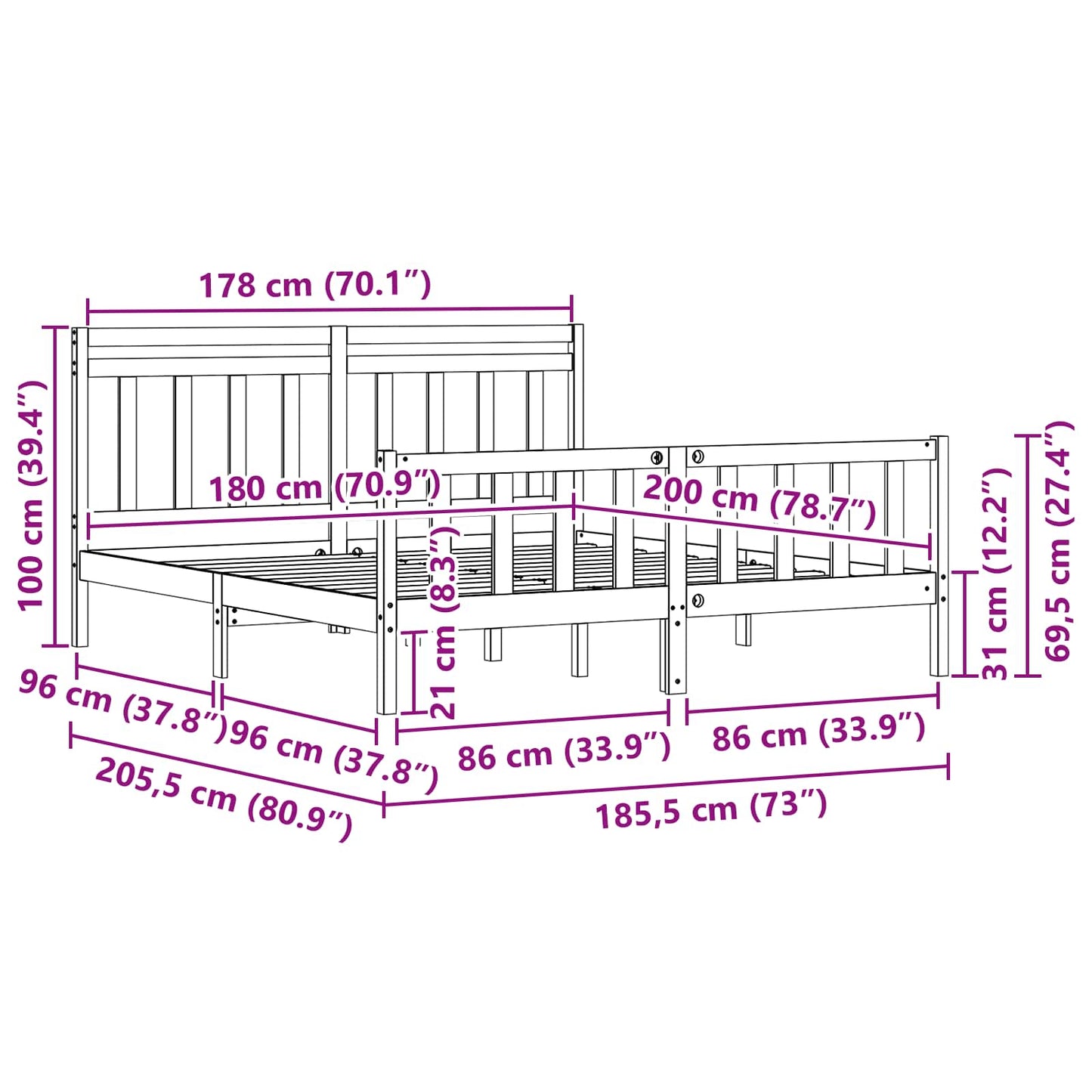 vidaXL Σκελετός Κρεβατιού 2 pcs Κερωτό καφέ 205,5 x 185,5 x 100 εκ