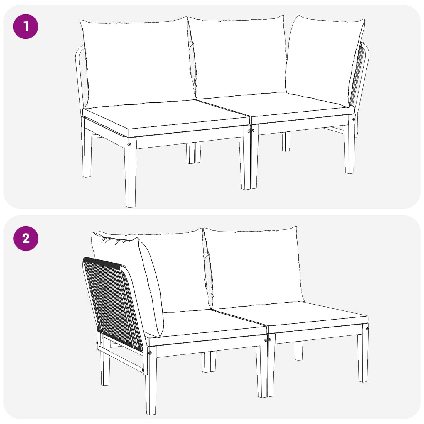 vidaXL 2 pcs Σετ Lounge Κήπου με Μαξιλάρια Στερεό Acacia Ξύλο & Σχοινί