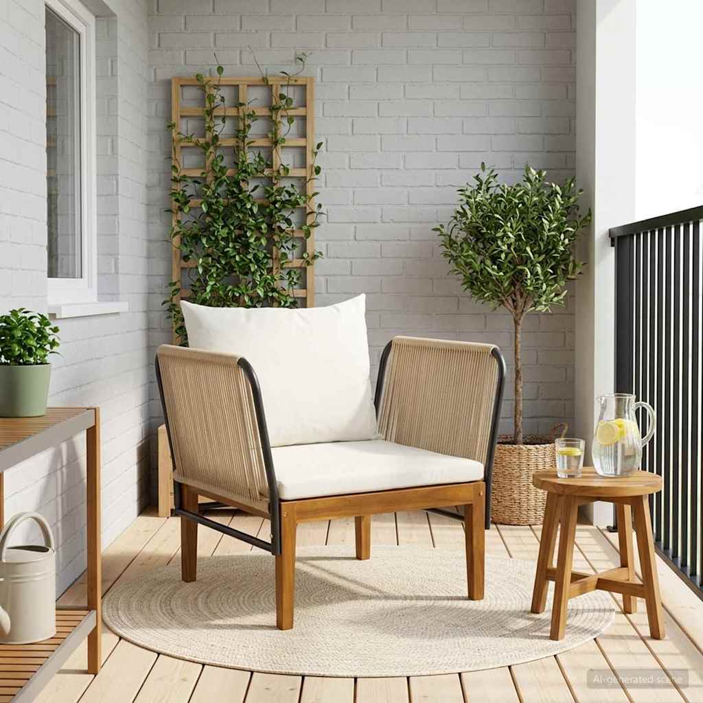 vidaXL Καρέκλα Κήπου με Μαξιλάρια Στερεό Acacia Ξύλο & Σχοινί Φυσικό