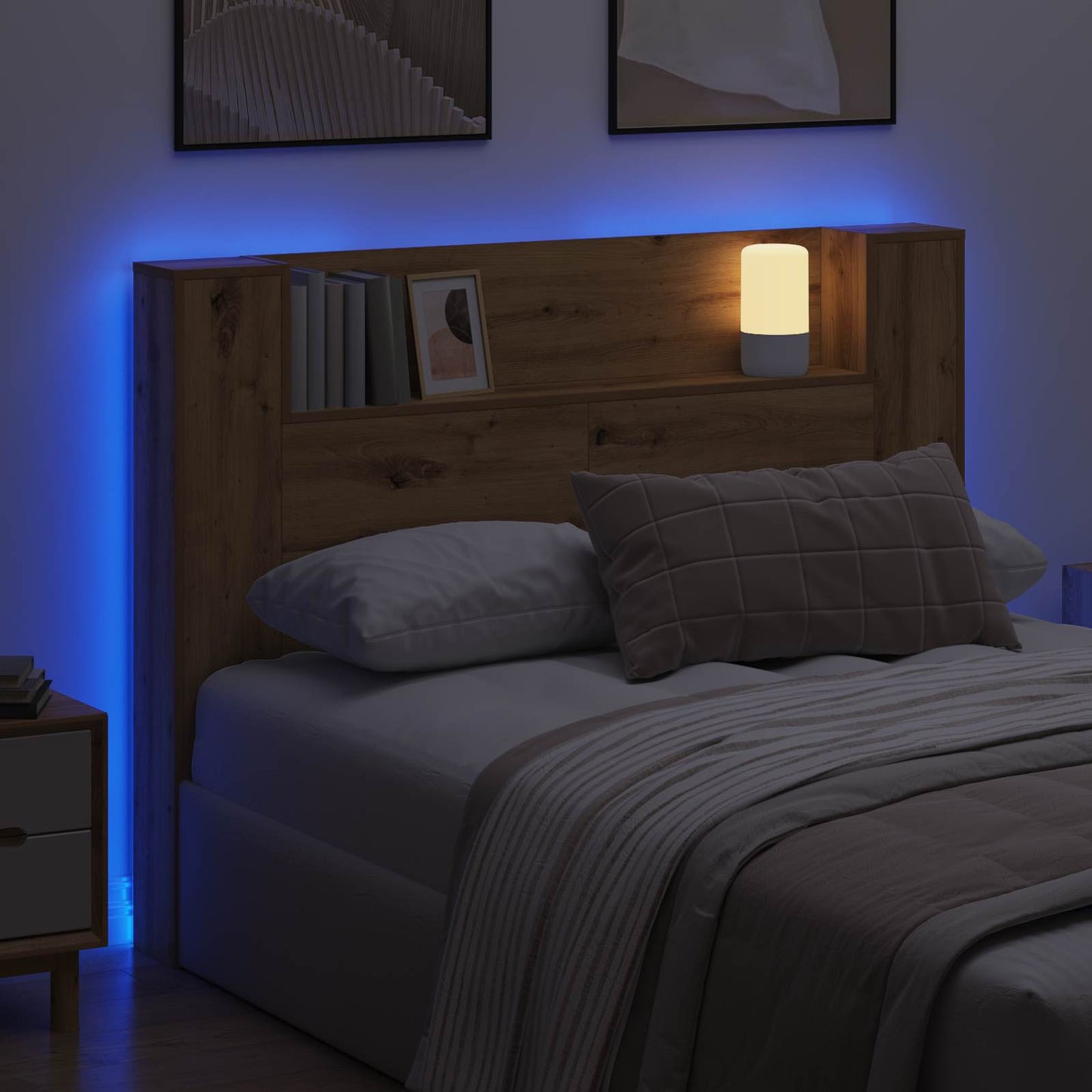 vidaXL Κεφαλάρι Ντουλάπι με LED Τεχνίτικη Δρυς 140 x 16,5 x 103,5 cm