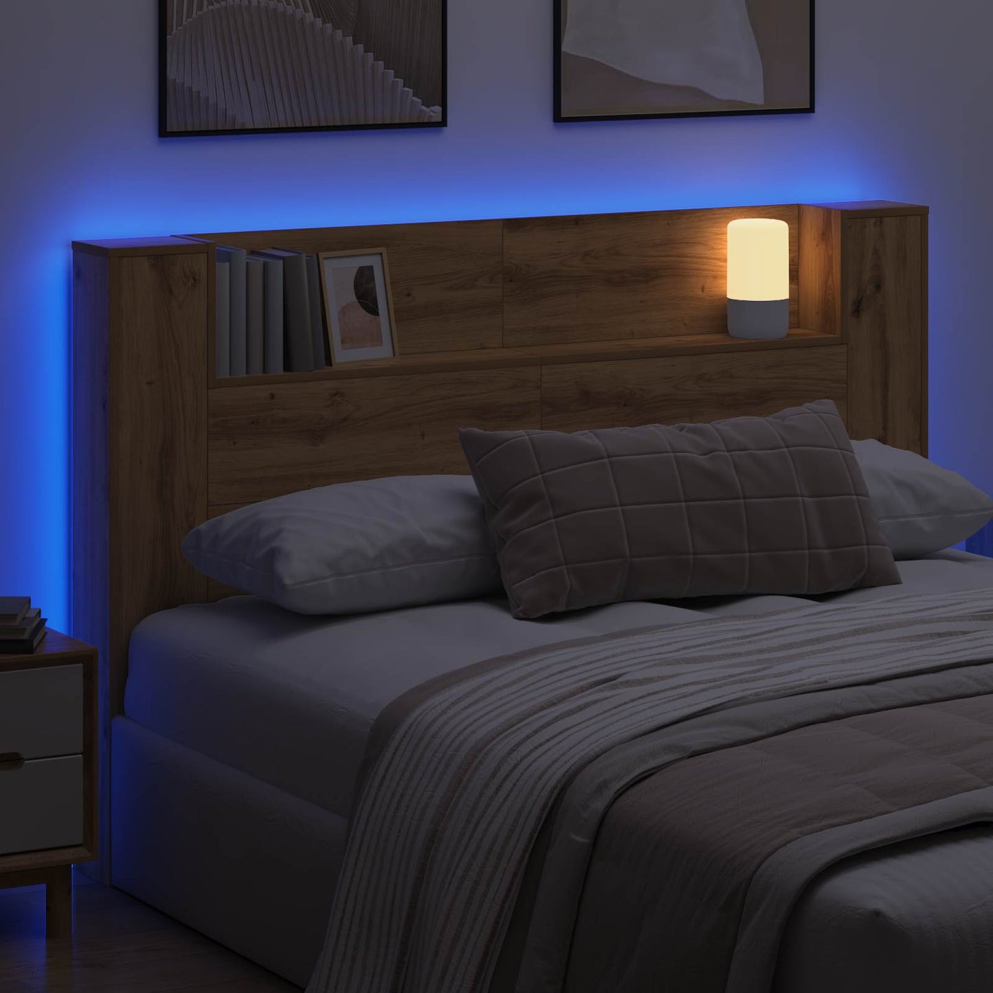 vidaXL Κεφαλάρι Ντουλάπι με LED Τεχνίτικη Δρυς 160 x 16,5 x 103,5 cm