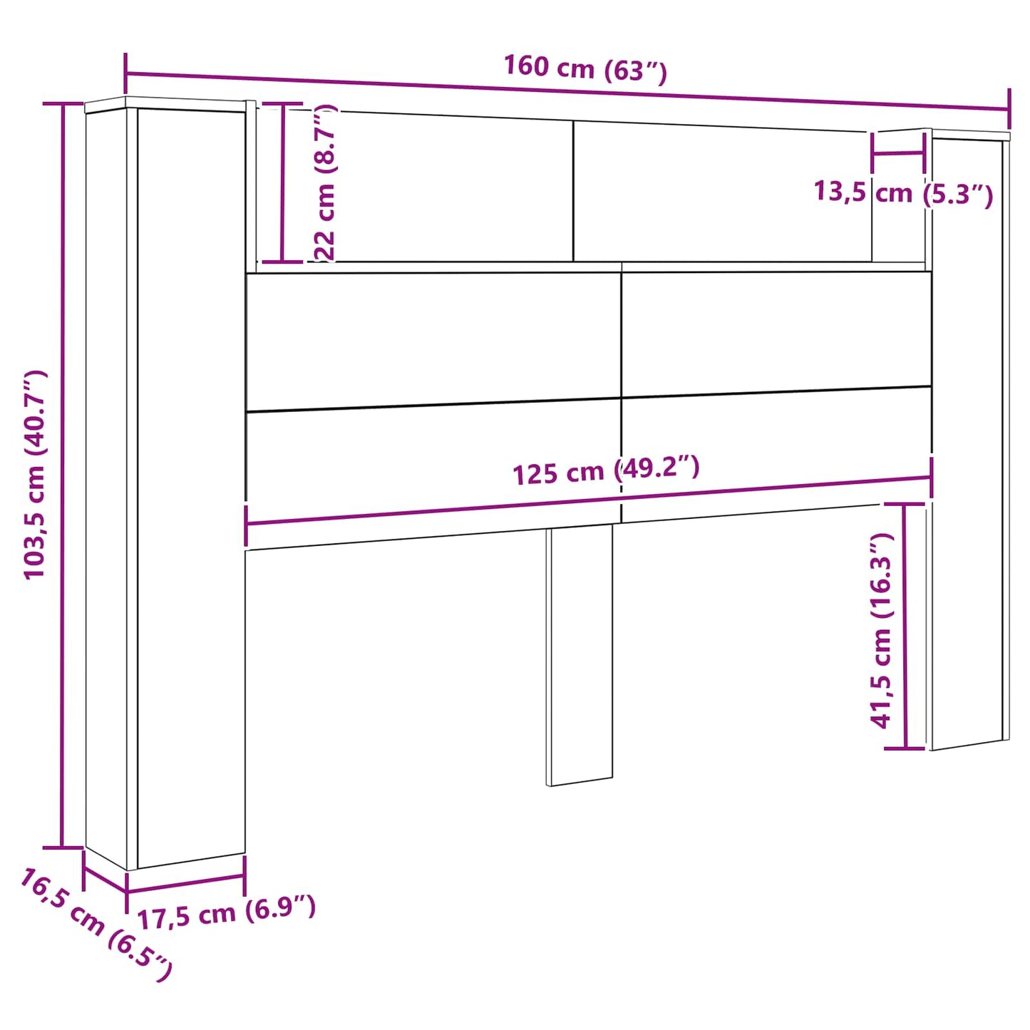 vidaXL Κεφαλάρι Ντουλάπι με LED Τεχνίτικη Δρυς 160 x 16,5 x 103,5 cm