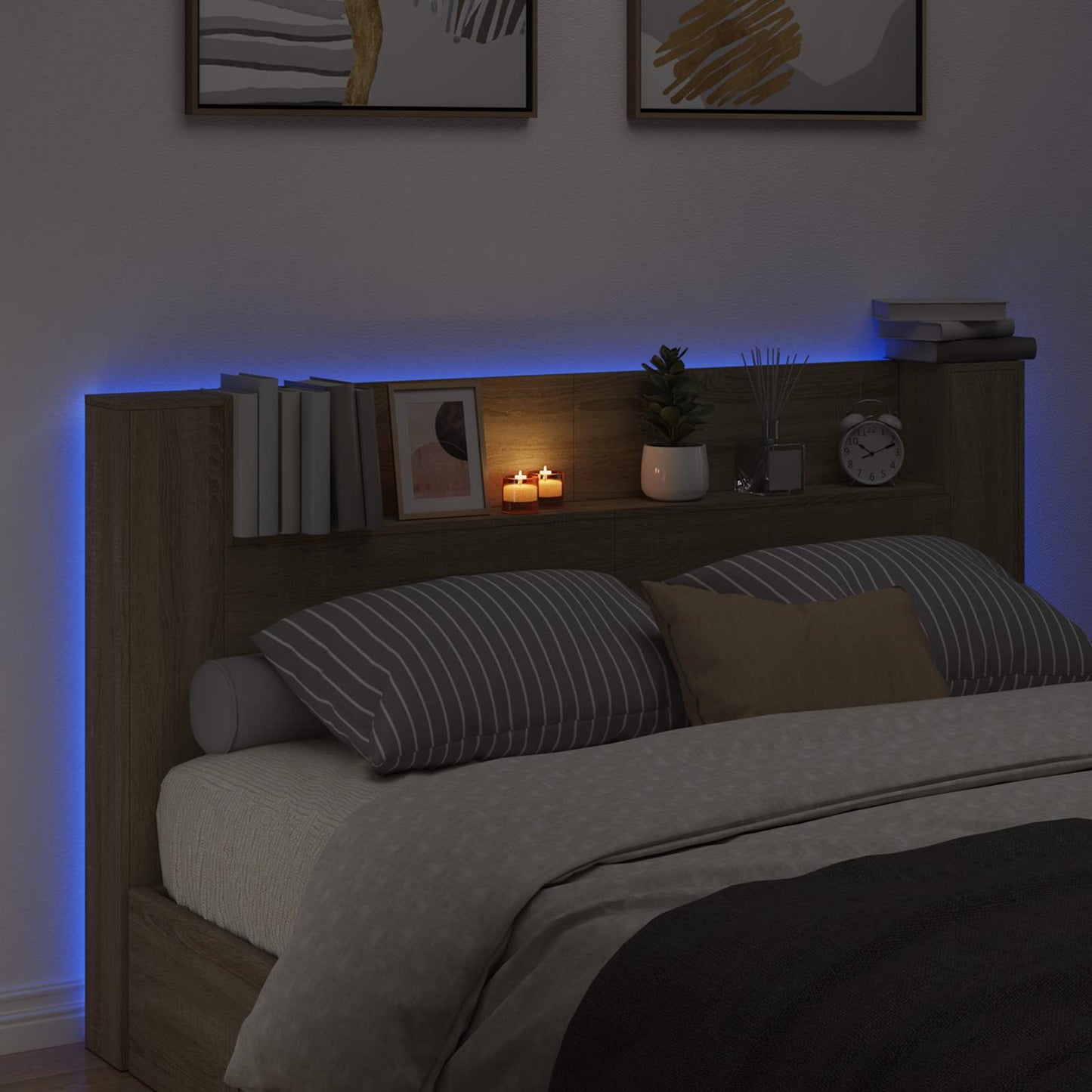 vidaXL Κεφαλάρι Ντουλάπι με LED με ράφι Σονόμα 180 x 16,5 x 103,5 cm
