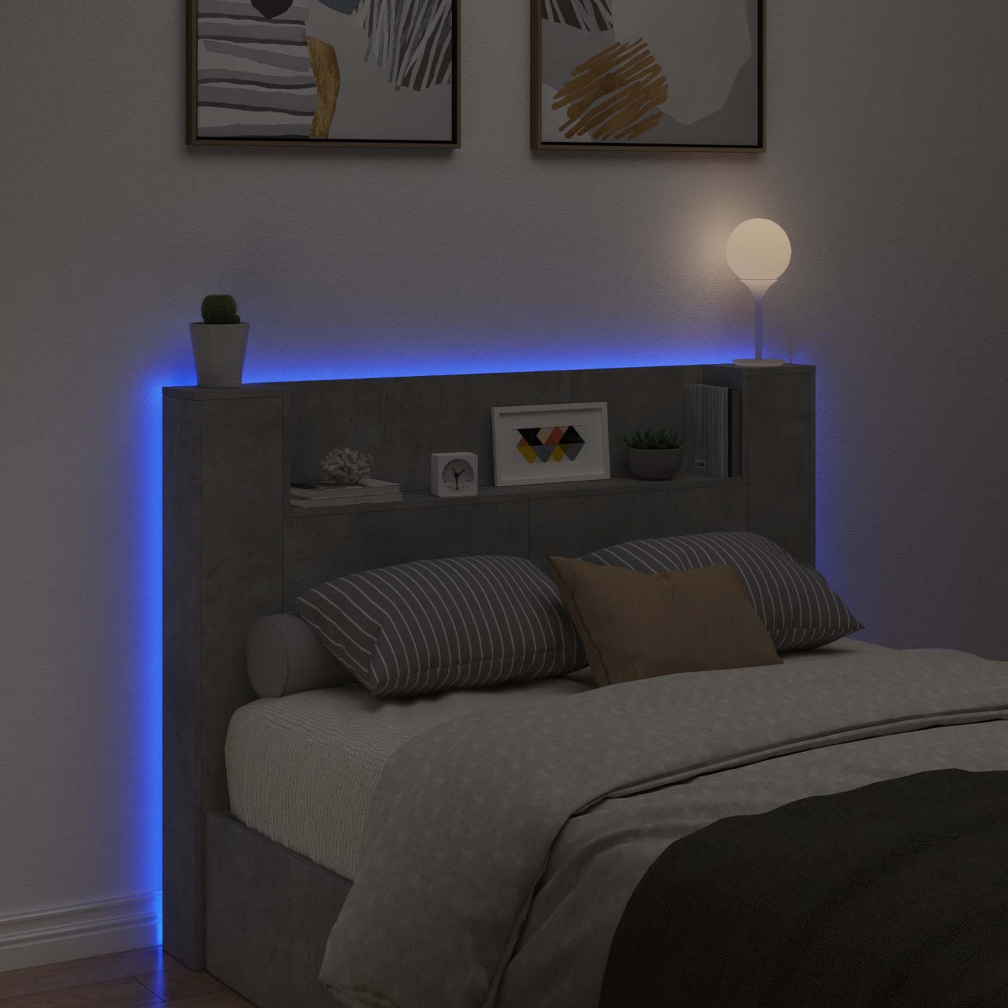 vidaXL Κεφαλάρι Ντουλάπι με LED Σκυρόδεμα 140 x 16,5 x 103,5 cm