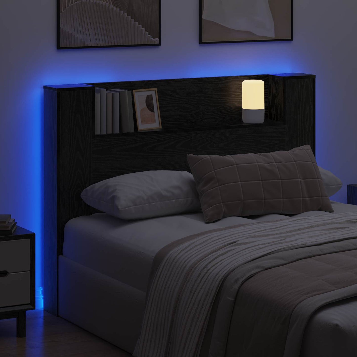 vidaXL Κεφαλάρι Ντουλάπι με LED Μαύρη Οξυά 140 x 16,5 x 103,5 cm