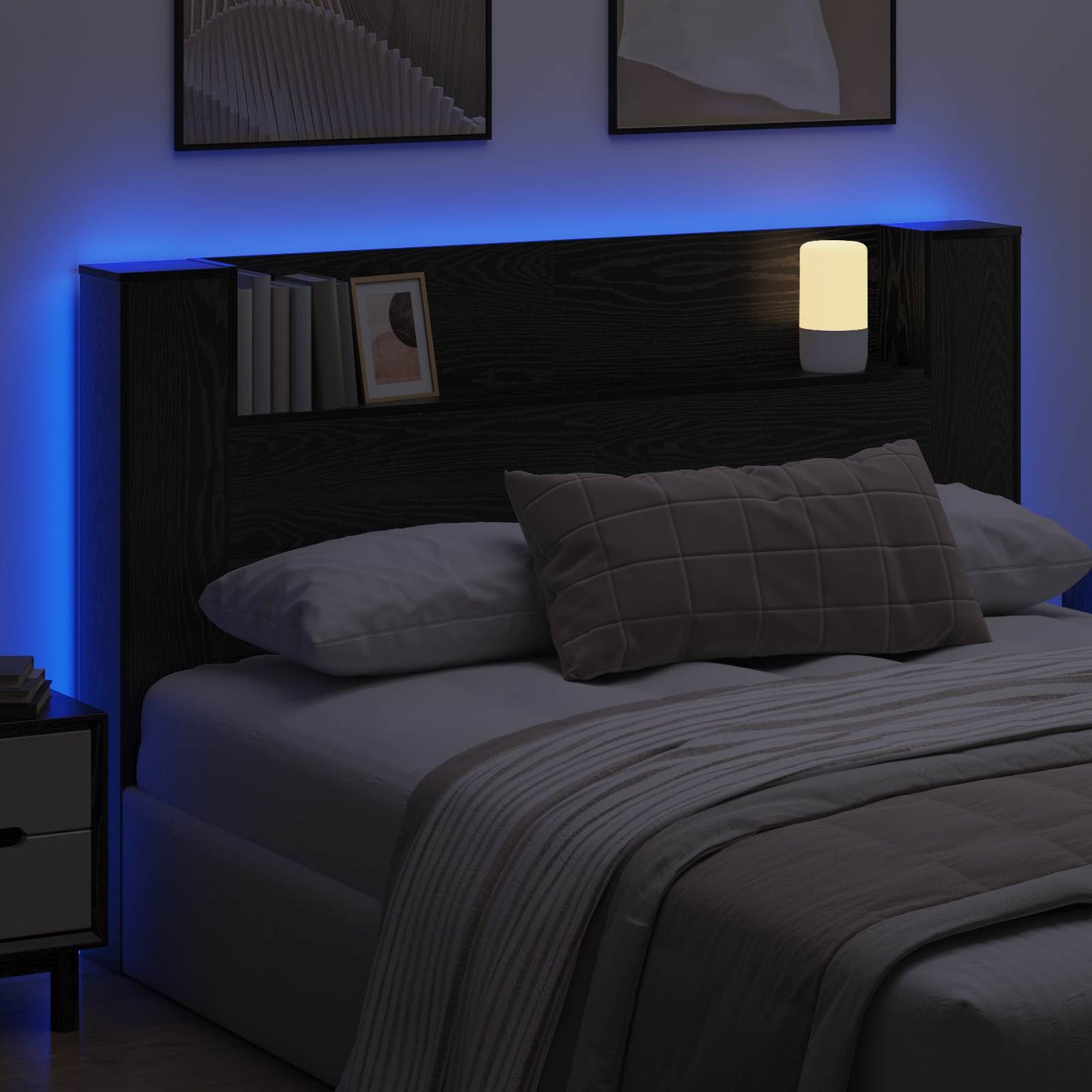 vidaXL Κεφαλάρι Ντουλάπι με LED Μαύρη Οξυά 160 x 16,5 x 103,5 cm