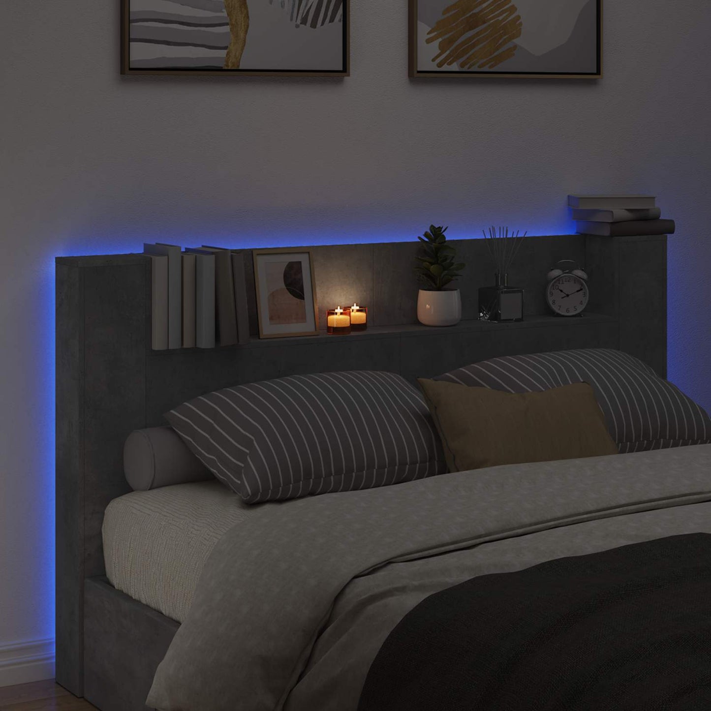 vidaXL Κεφαλάρι Ντουλάπι με LED Σκυρόδεμα Επεξεργασμένο Ξύλο