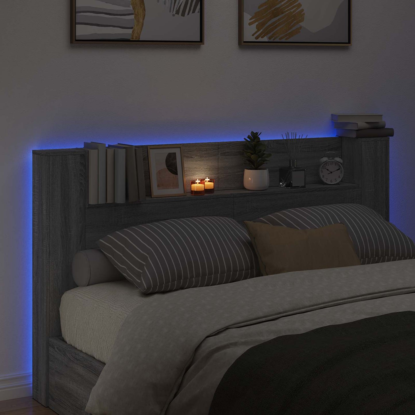 vidaXL Κεφαλάρι Ντουλάπι με LED Γκρι Σονομά Επεξεργασμένο Ξύλο