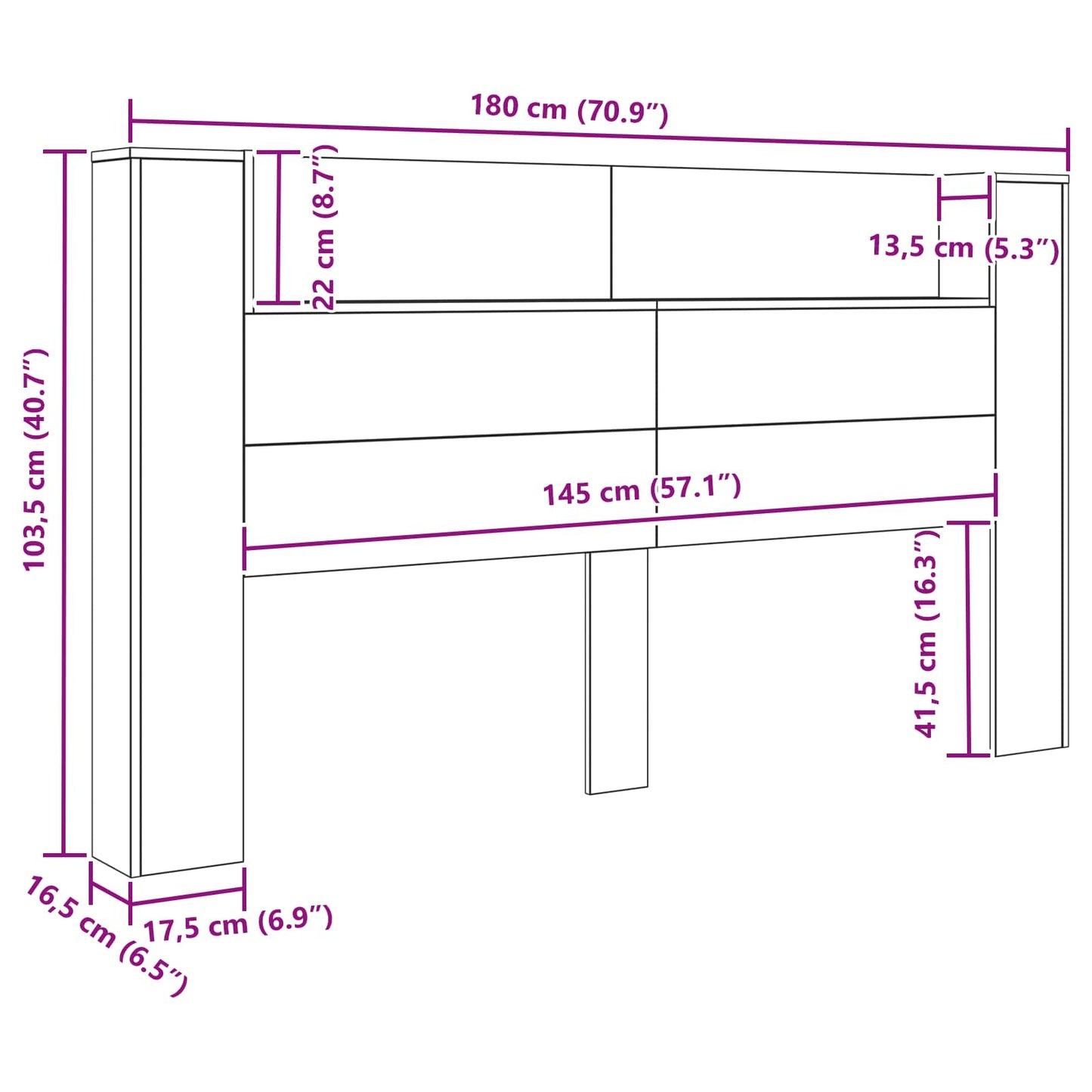 vidaXL Κεφαλάρι Ντουλάπι με LED Παλιό ξύλο 180 x 16,5 x 103,5 cm